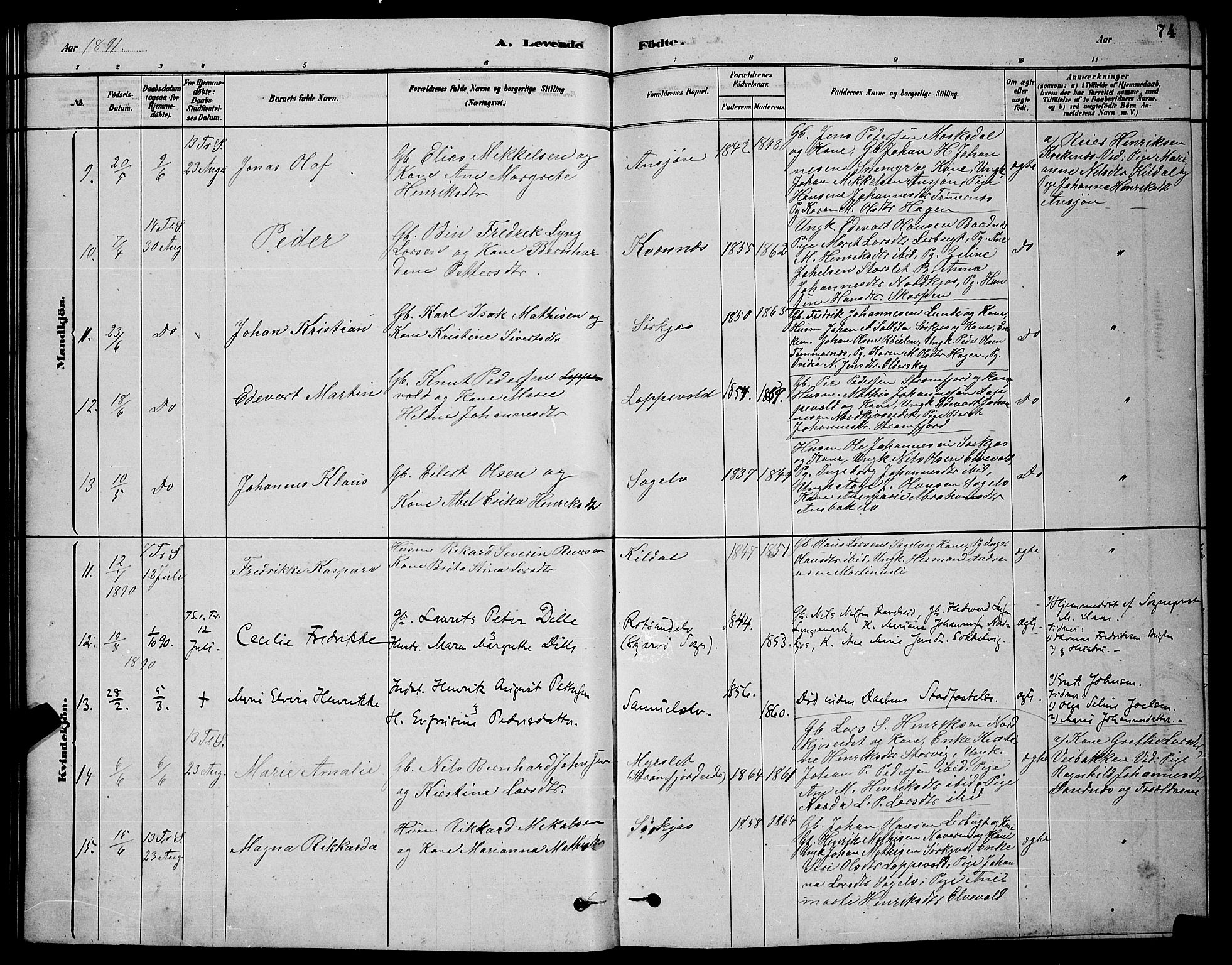 Skjervøy sokneprestkontor, AV/SATØ-S-1300/H/Ha/Hab/L0020klokker: Klokkerbok nr. 20, 1878-1892, s. 74