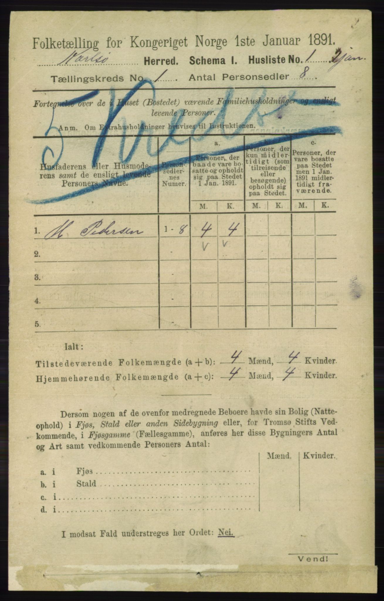 RA, Folketelling 1891 for 1936 Karlsøy herred, 1891, s. 16