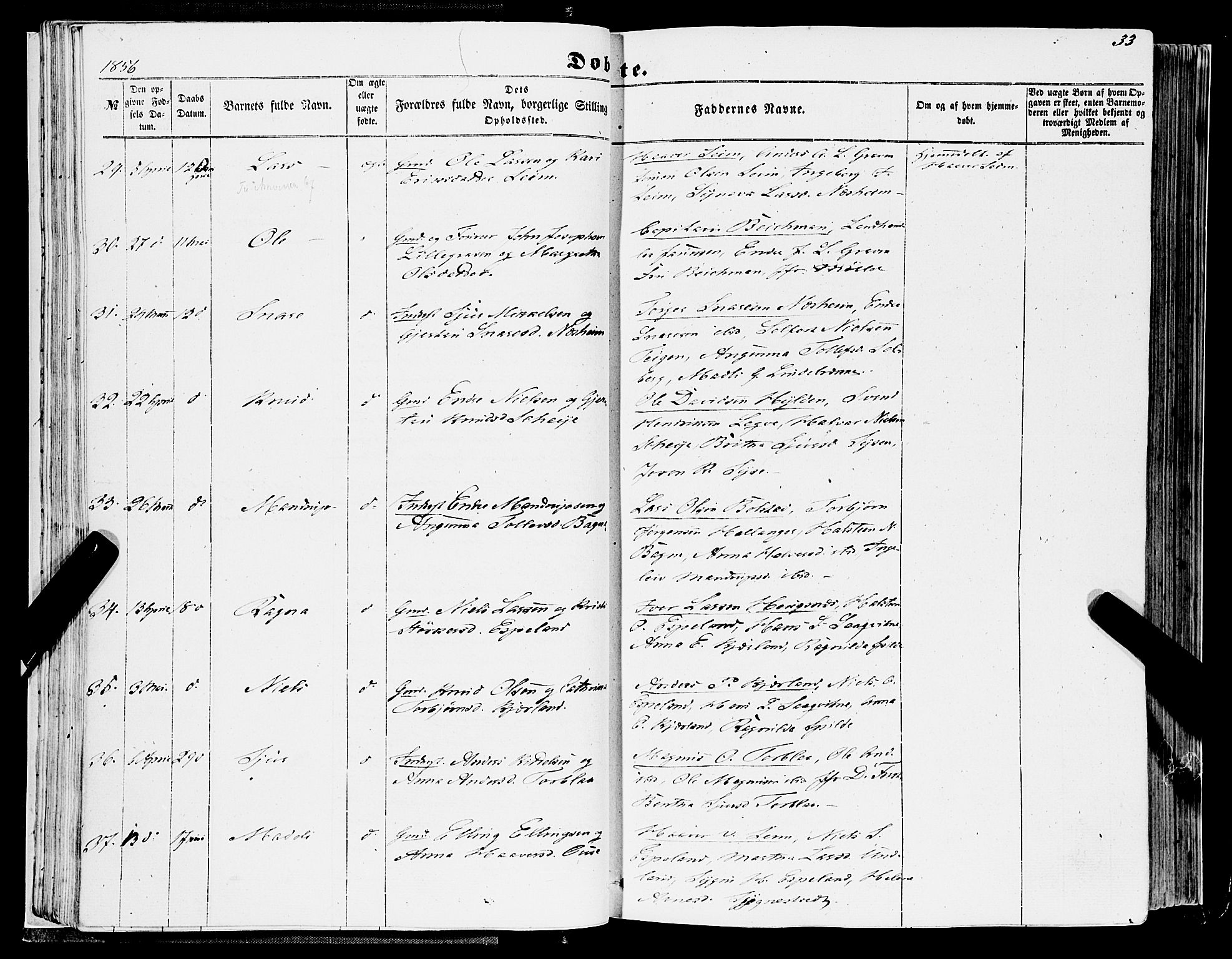 Ulvik sokneprestembete, AV/SAB-A-78801/H/Haa: Ministerialbok nr. A 13, 1853-1863, s. 33