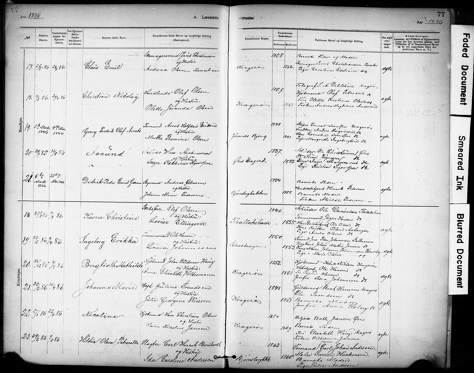 Kragerø kirkebøker, AV/SAKO-A-278/G/Ga/L0007: Klokkerbok nr. 7, 1881-1927, s. 77