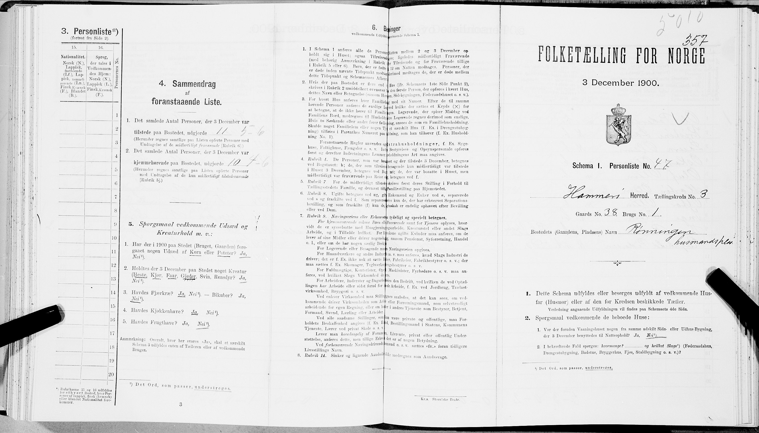 SAT, Folketelling 1900 for 1849 Hamarøy herred, 1900, s. 375