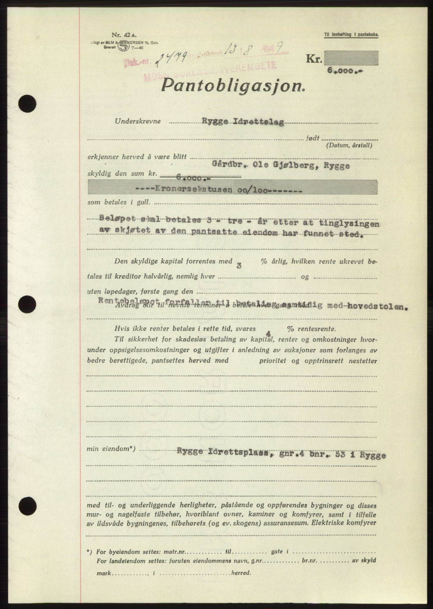 Moss sorenskriveri, SAO/A-10168: Pantebok nr. B22, 1949-1949, Dagboknr: 2479/1949