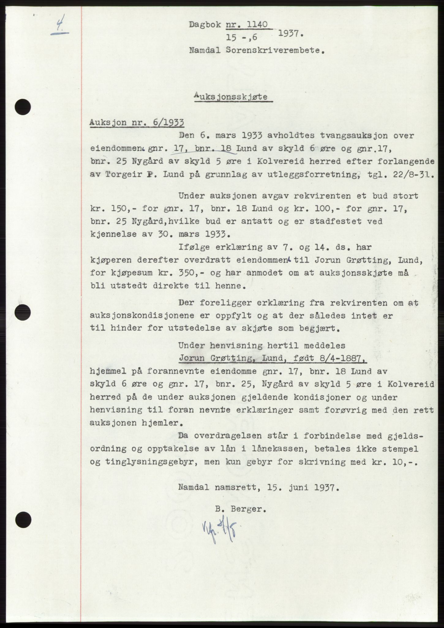 Namdal sorenskriveri, SAT/A-4133/1/2/2C: Pantebok nr. -, 1937-1939, Tingl.dato: 15.06.1937