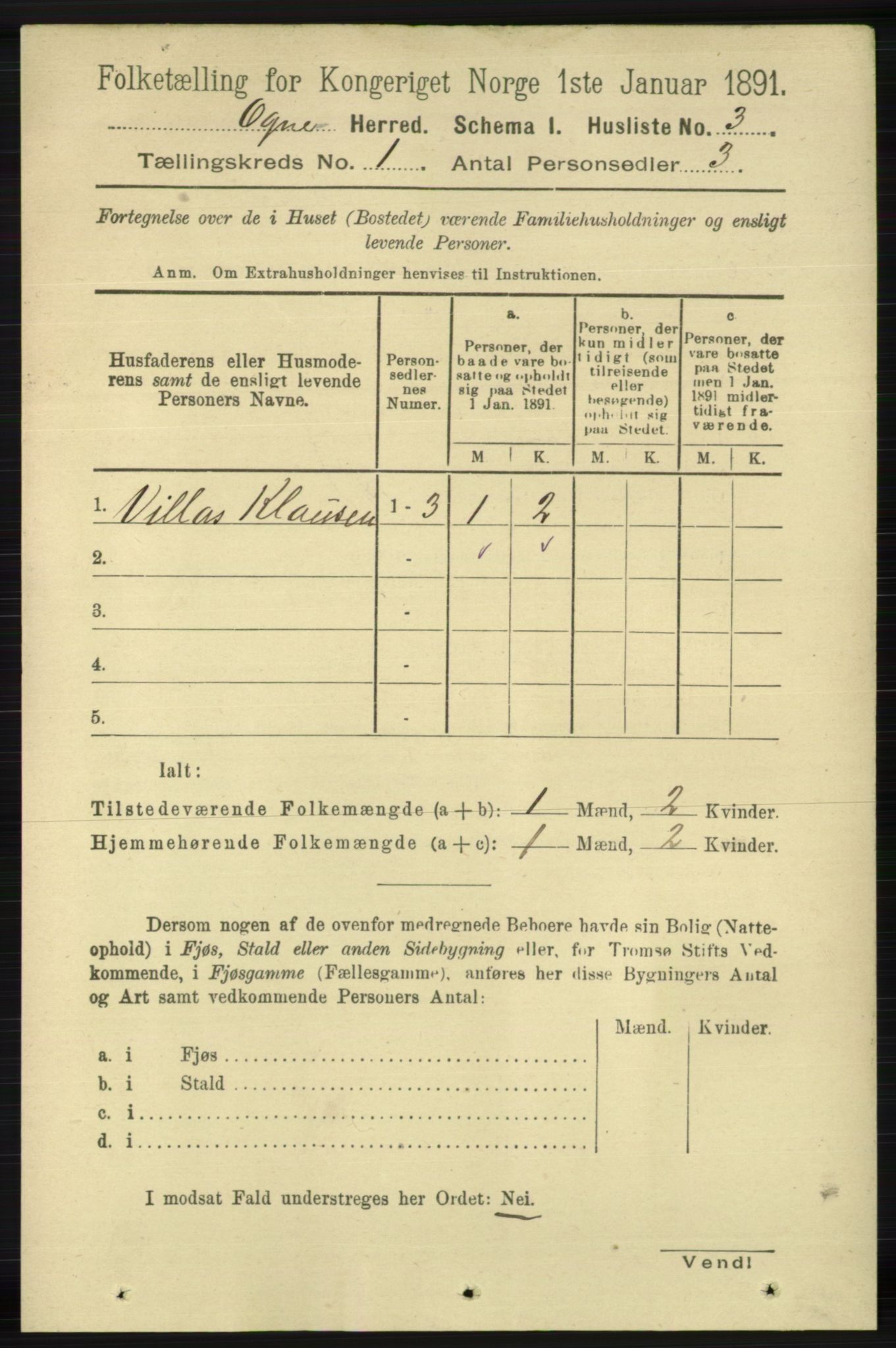 RA, Folketelling 1891 for 1117 Ogna herred, 1891, s. 12