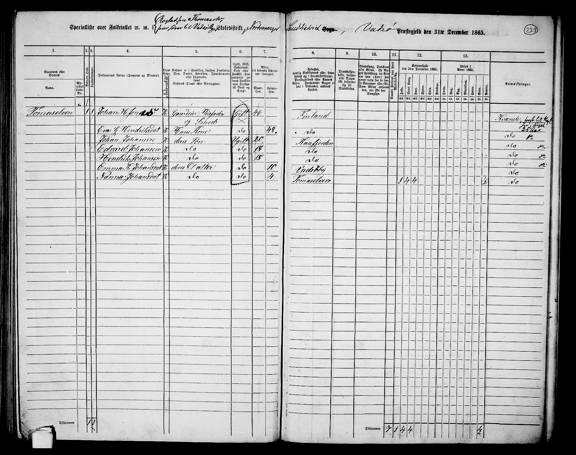 RA, Folketelling 1865 for 2029L Vadsø prestegjeld, Nord-Varanger sokn, 1865, s. 47