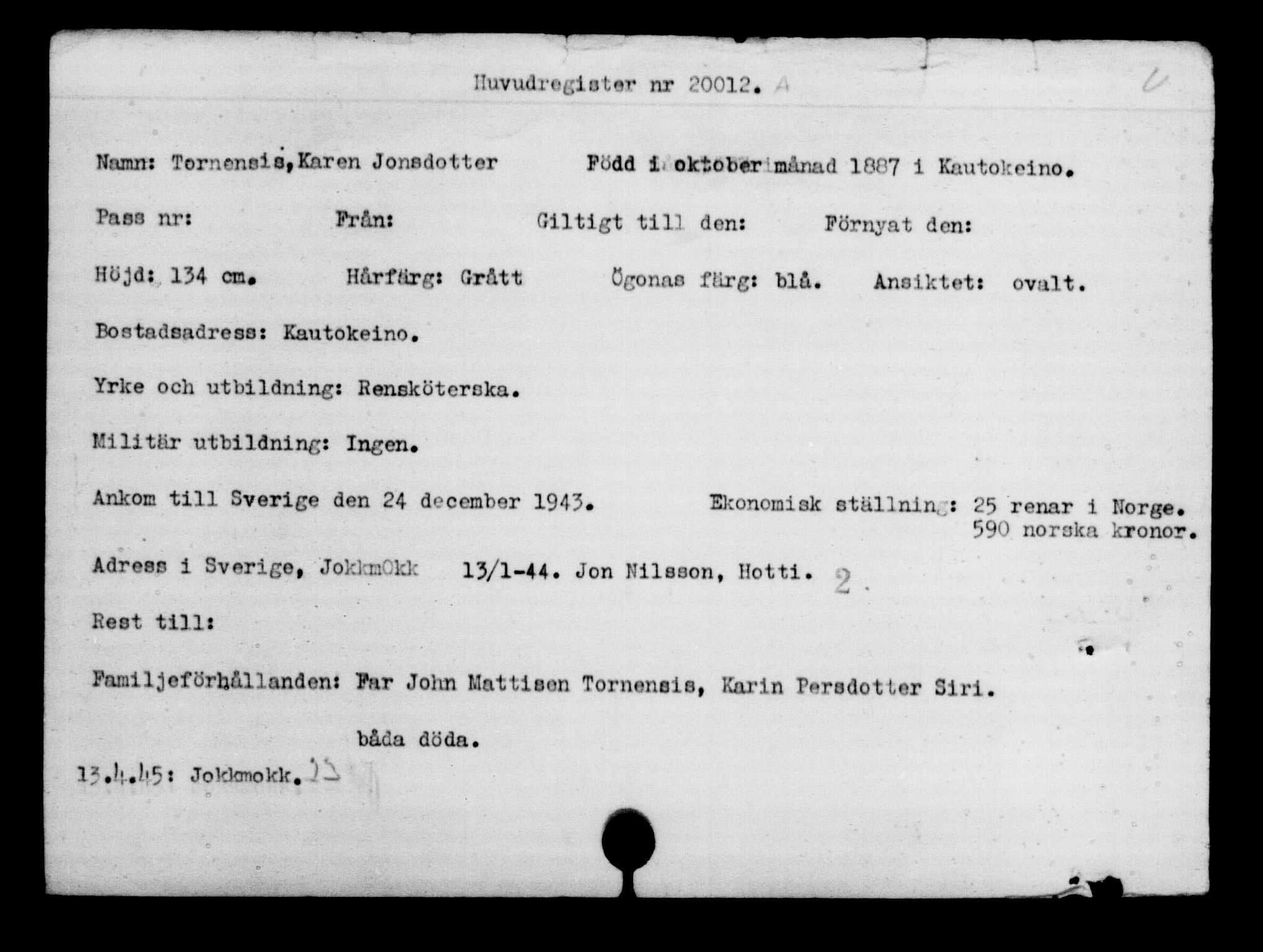 Utenriksstasjonene, Legasjonen i Stockholm, Flyktningkontoret, AV/RA-S-6753/V/Va/L0009: Kjesäterkartoteket, flyktninger med registreringsnr. 18502-22048, 1940-1945, s. 1675