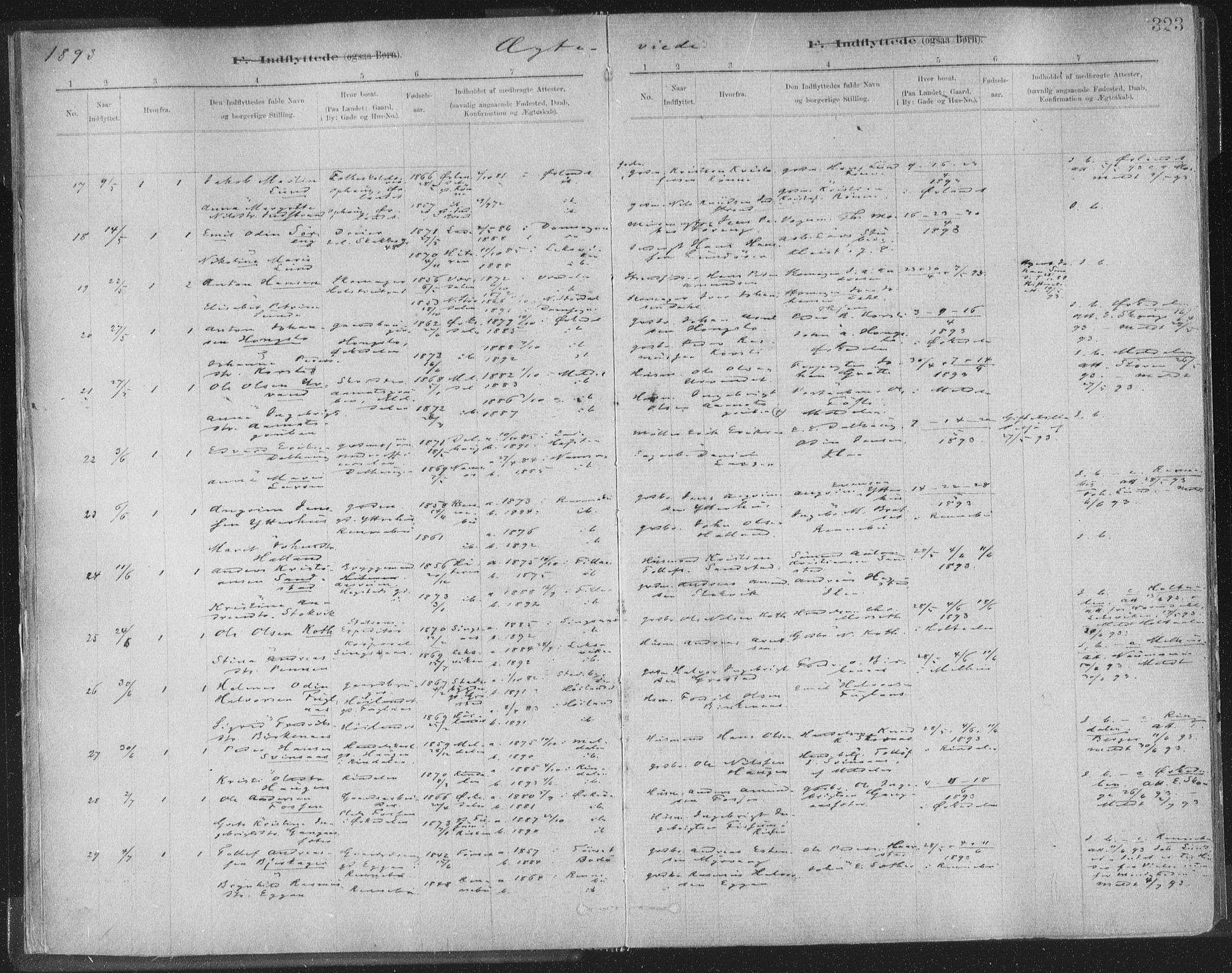 Ministerialprotokoller, klokkerbøker og fødselsregistre - Sør-Trøndelag, AV/SAT-A-1456/603/L0163: Ministerialbok nr. 603A02, 1879-1895, s. 323