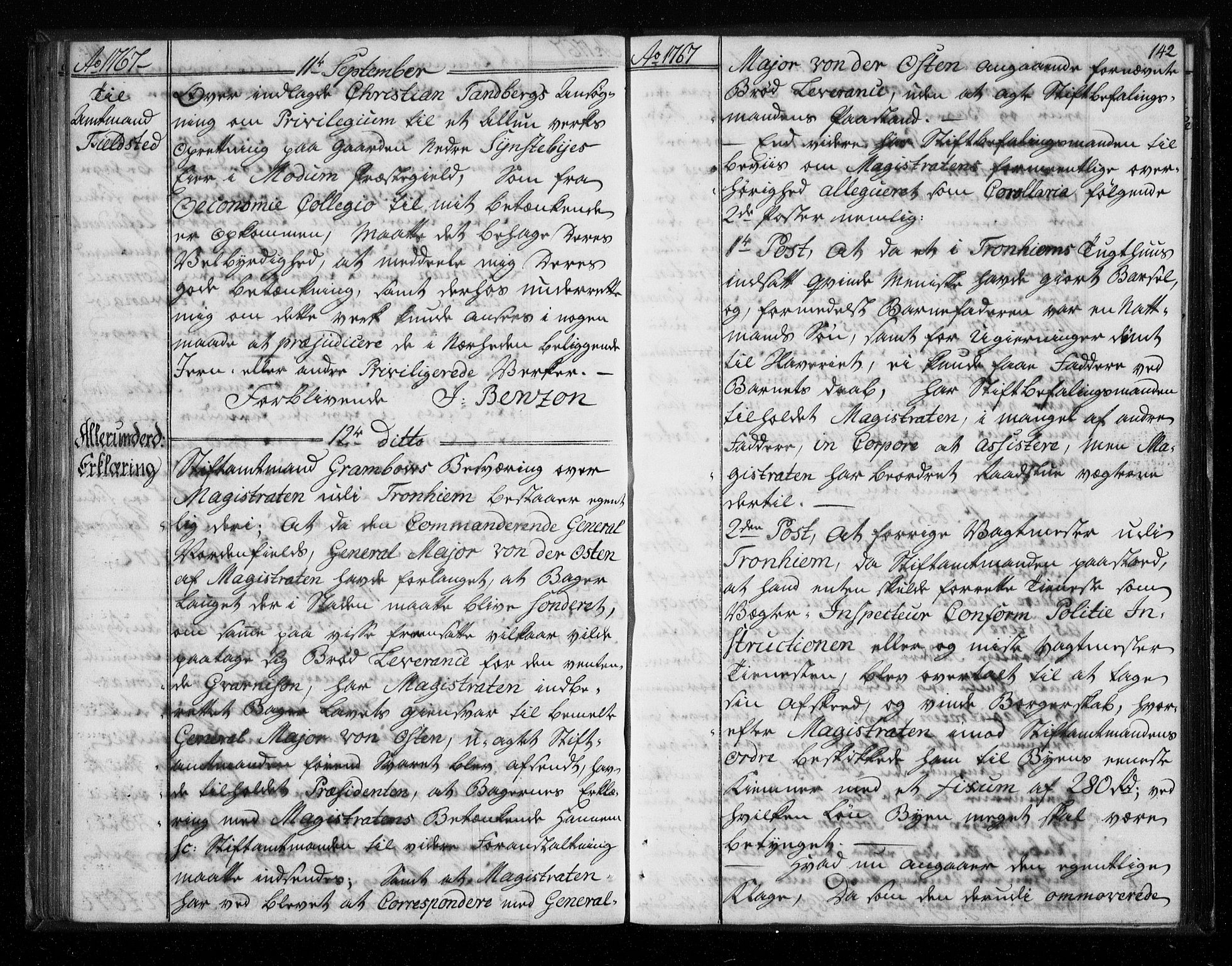 Stattholderembetet 1572-1771, AV/RA-EA-2870/Bf/L0006: Stattholderprotokoll (allmenn kopibok), 1767-1768, s. 141b-142a