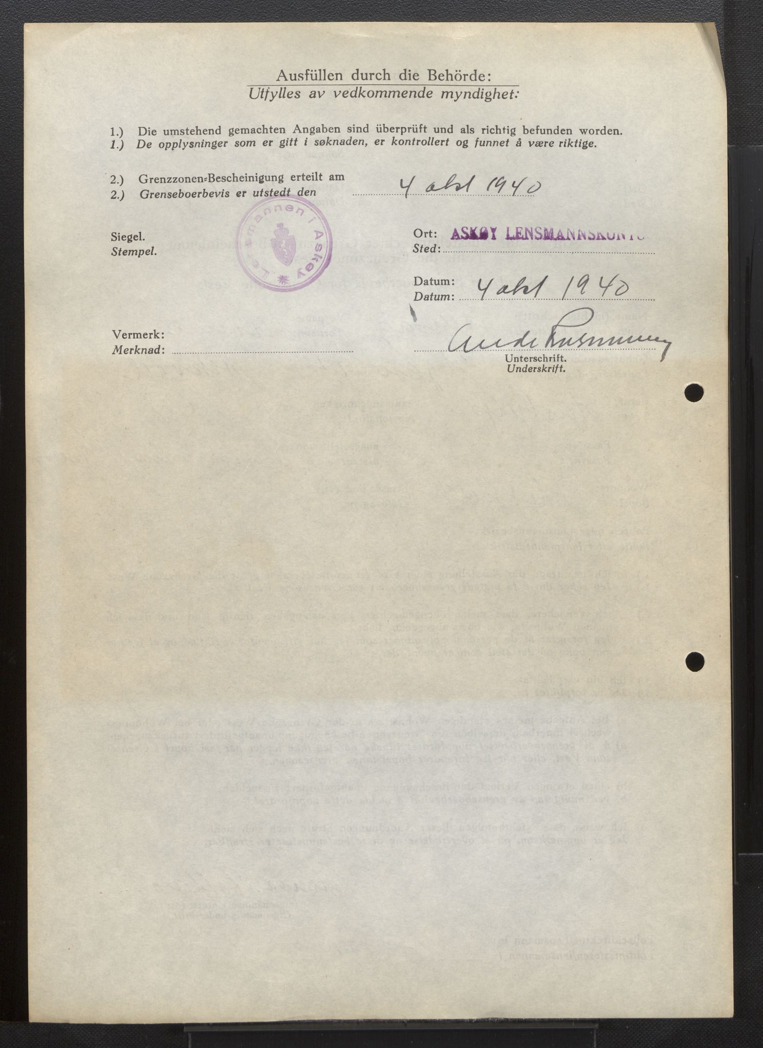 Lensmannen i Askøy, AV/SAB-A-31001/0026/L0005: Søknader om grensebuarbevis 851 - 1275, 1940, s. 6