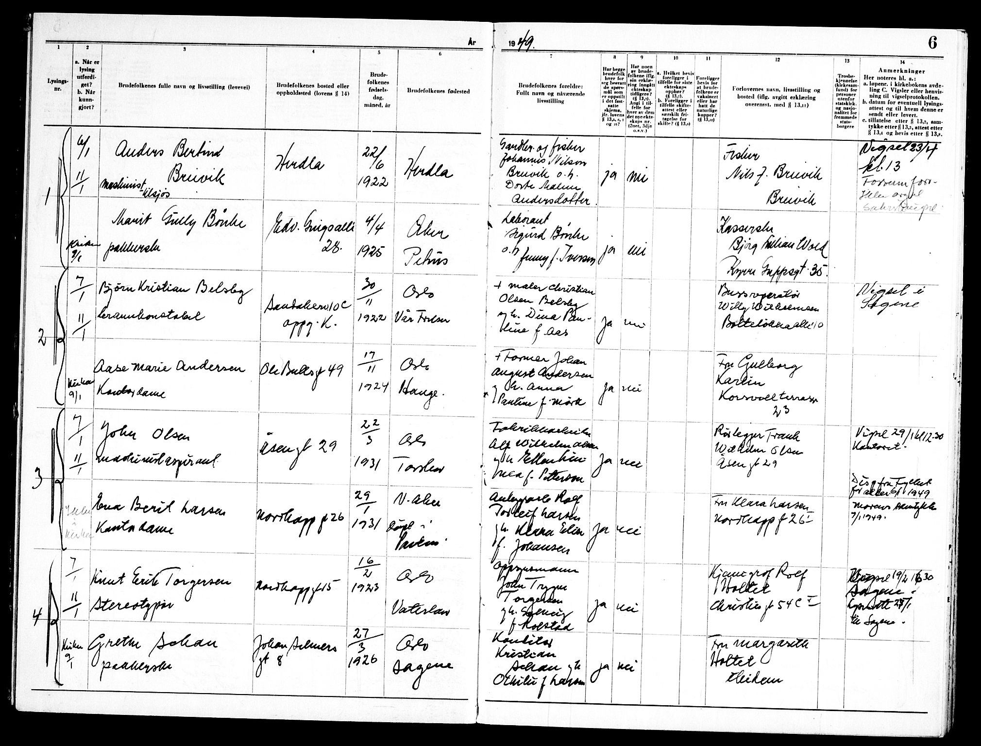 Torshov prestekontor Kirkebøker, SAO/A-10238a/H/Ha/L0004: Lysningsprotokoll nr. 4, 1948-1951, s. 6