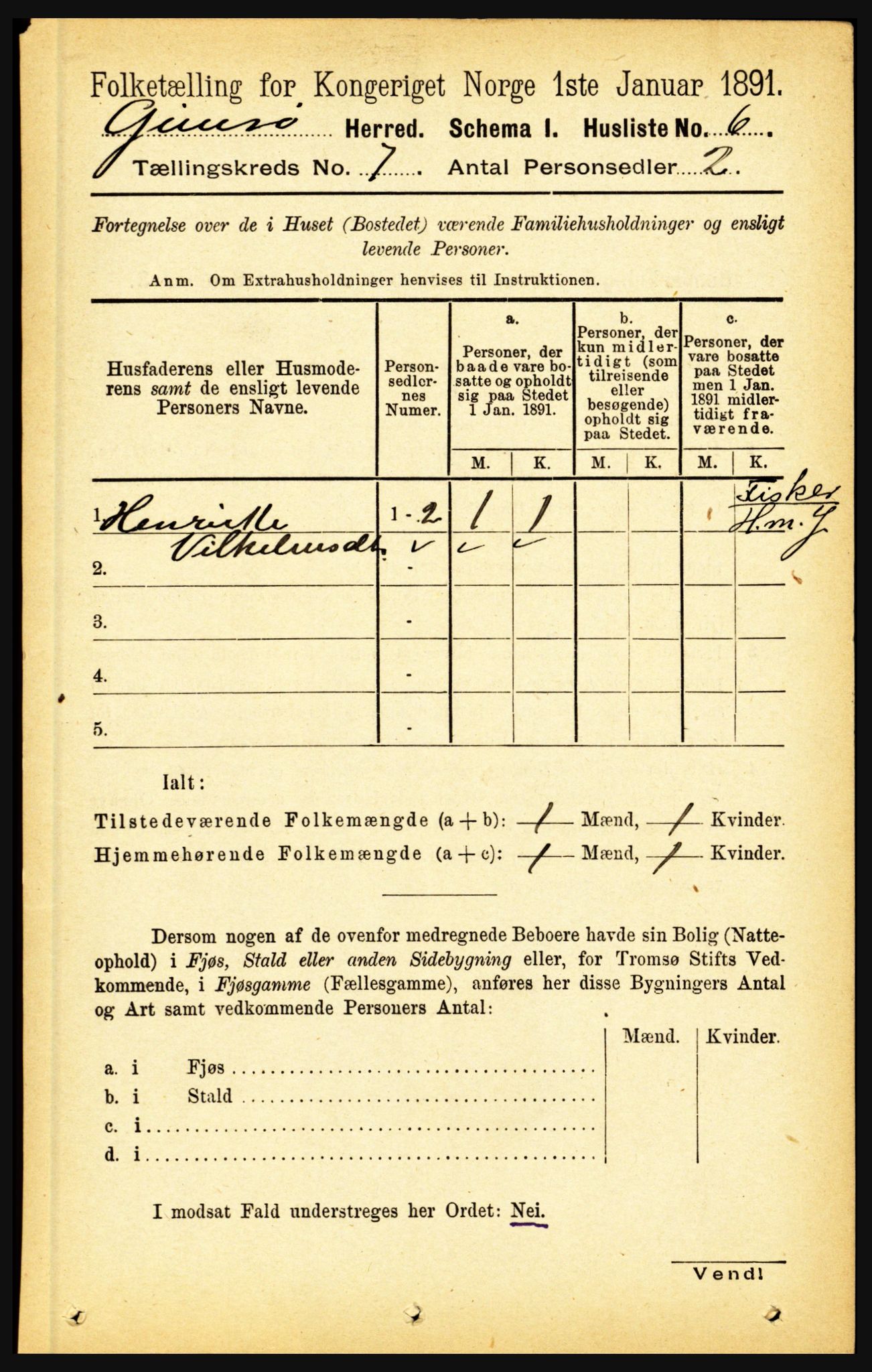 RA, Folketelling 1891 for 1864 Gimsøy herred, 1891, s. 1176