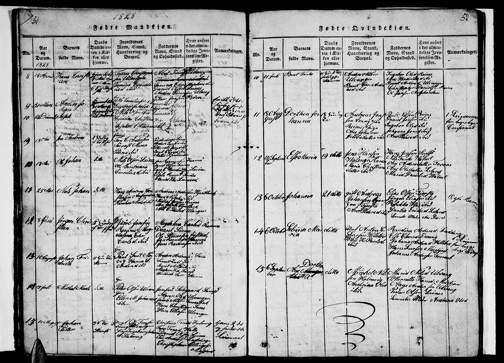Ministerialprotokoller, klokkerbøker og fødselsregistre - Nordland, SAT/A-1459/831/L0474: Klokkerbok nr. 831C01, 1820-1850, s. 51-52