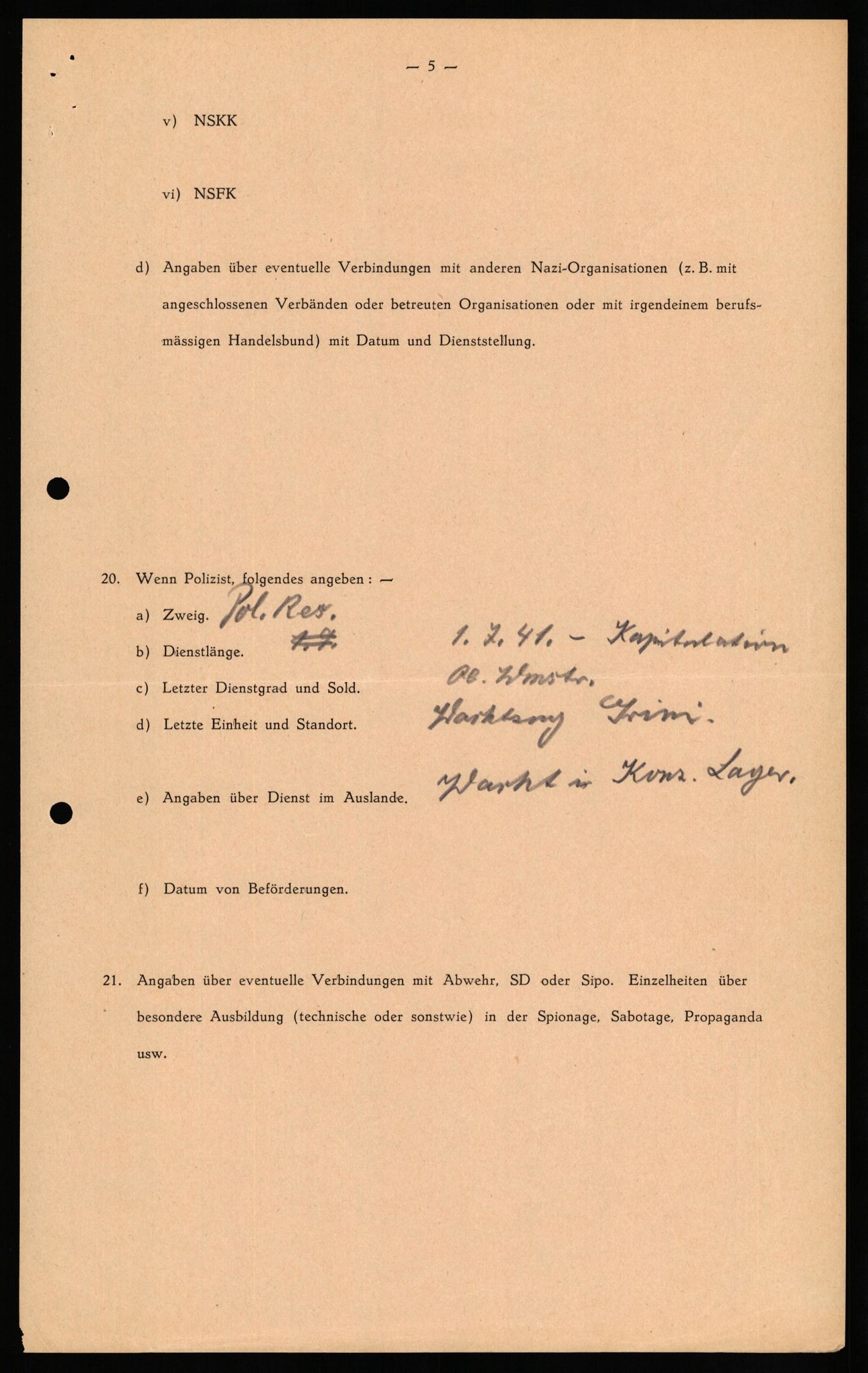 Forsvaret, Forsvarets overkommando II, AV/RA-RAFA-3915/D/Db/L0030: CI Questionaires. Tyske okkupasjonsstyrker i Norge. Tyskere., 1945-1946, s. 284