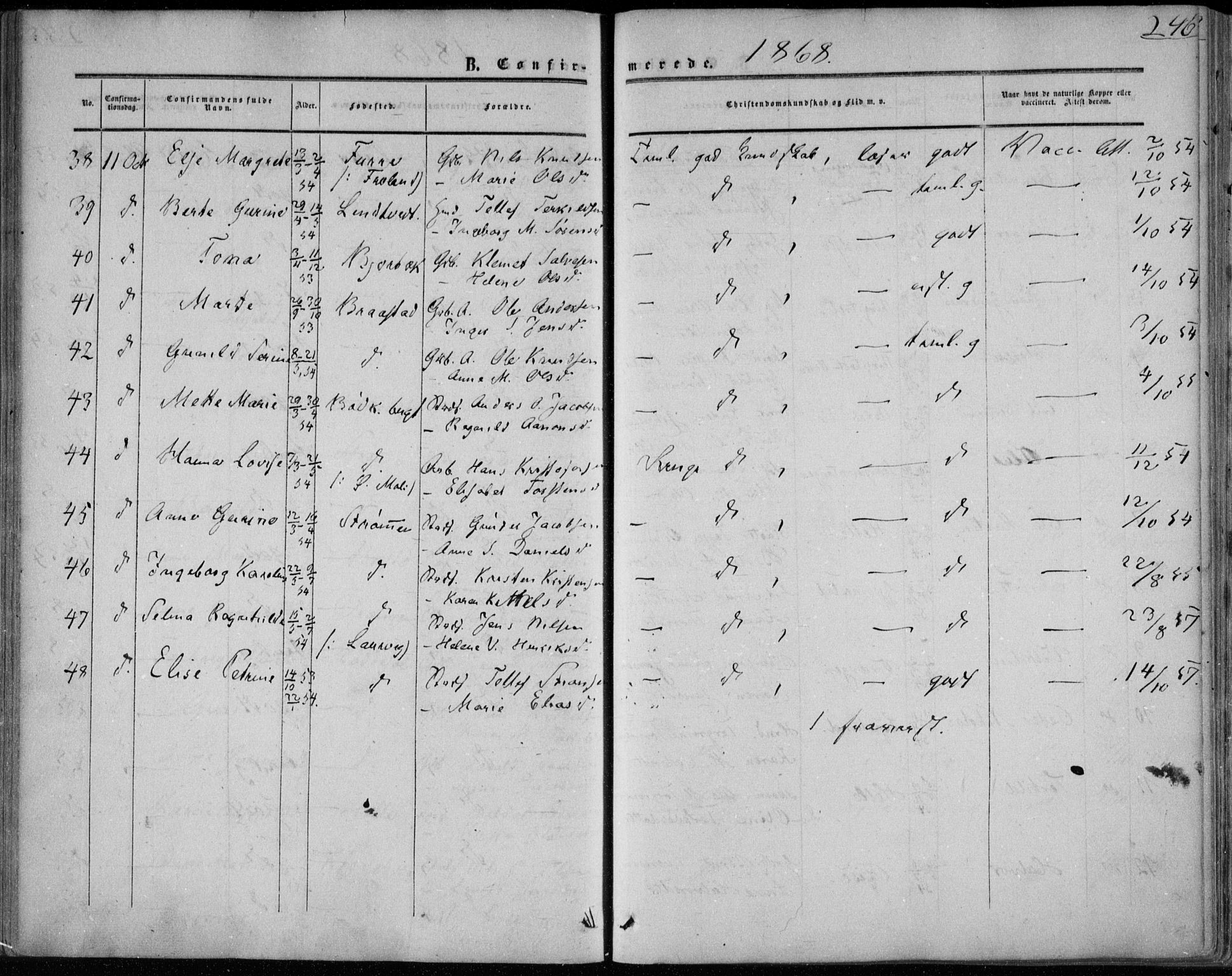 Øyestad sokneprestkontor, AV/SAK-1111-0049/F/Fa/L0015: Ministerialbok nr. A 15, 1857-1873, s. 246