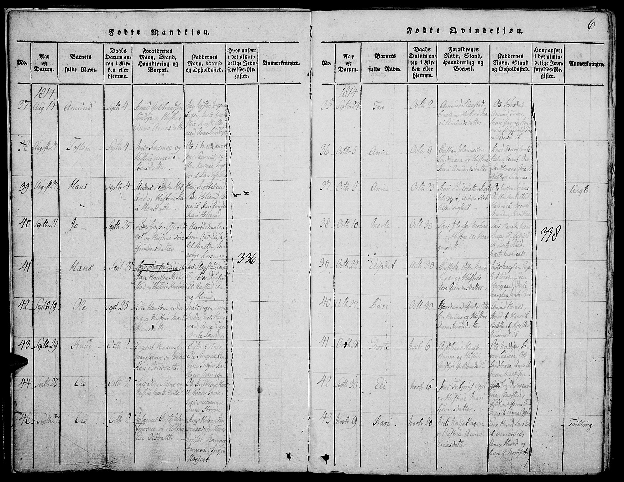 Strøm-Odalen prestekontor, AV/SAH-PREST-028/H/Ha/Haa/L0006: Ministerialbok nr. 6, 1814-1850, s. 6