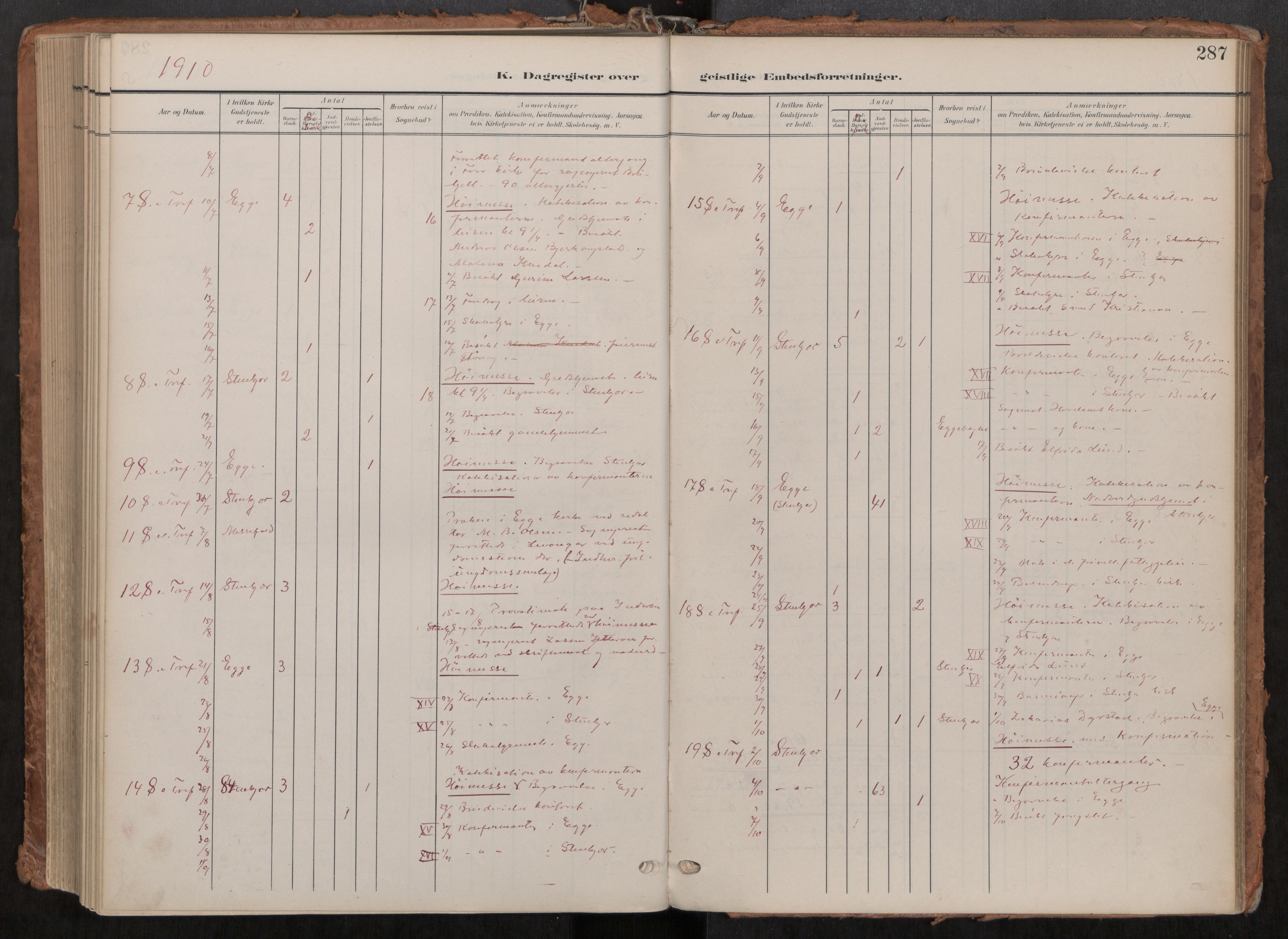 Steinkjer sokneprestkontor, AV/SAT-A-1541/01/H/Ha/Haa/L0001: Ministerialbok nr. 1, 1904-1912, s. 287