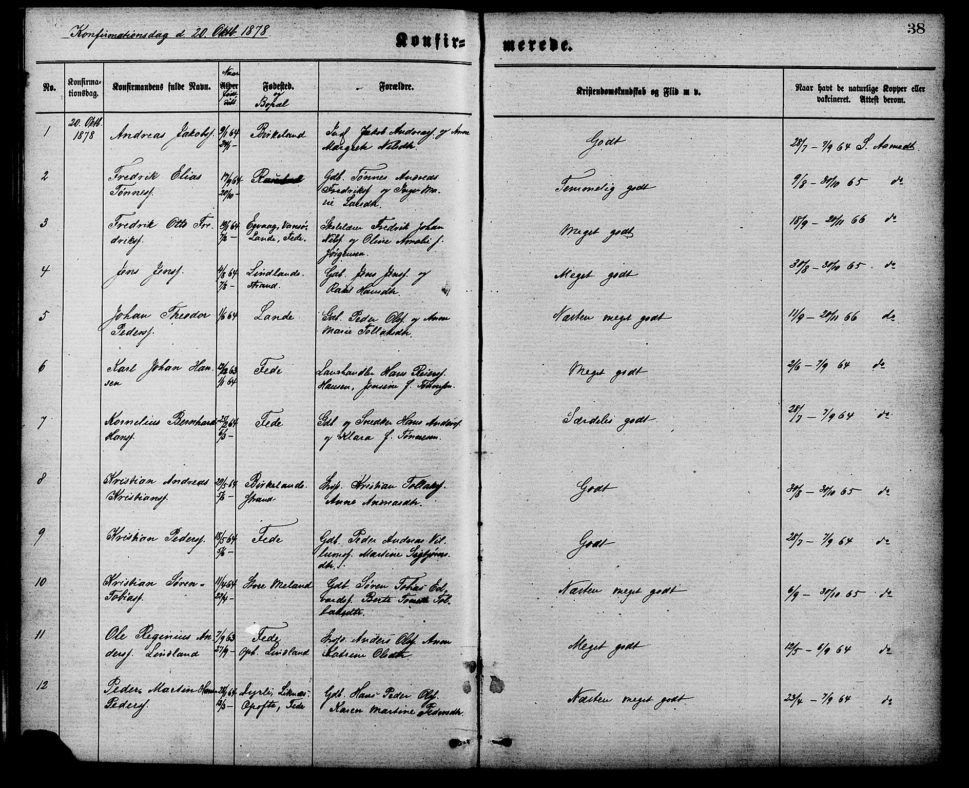 Kvinesdal sokneprestkontor, SAK/1111-0026/F/Fa/Faa/L0003: Ministerialbok nr. A 3, 1877-1882, s. 38