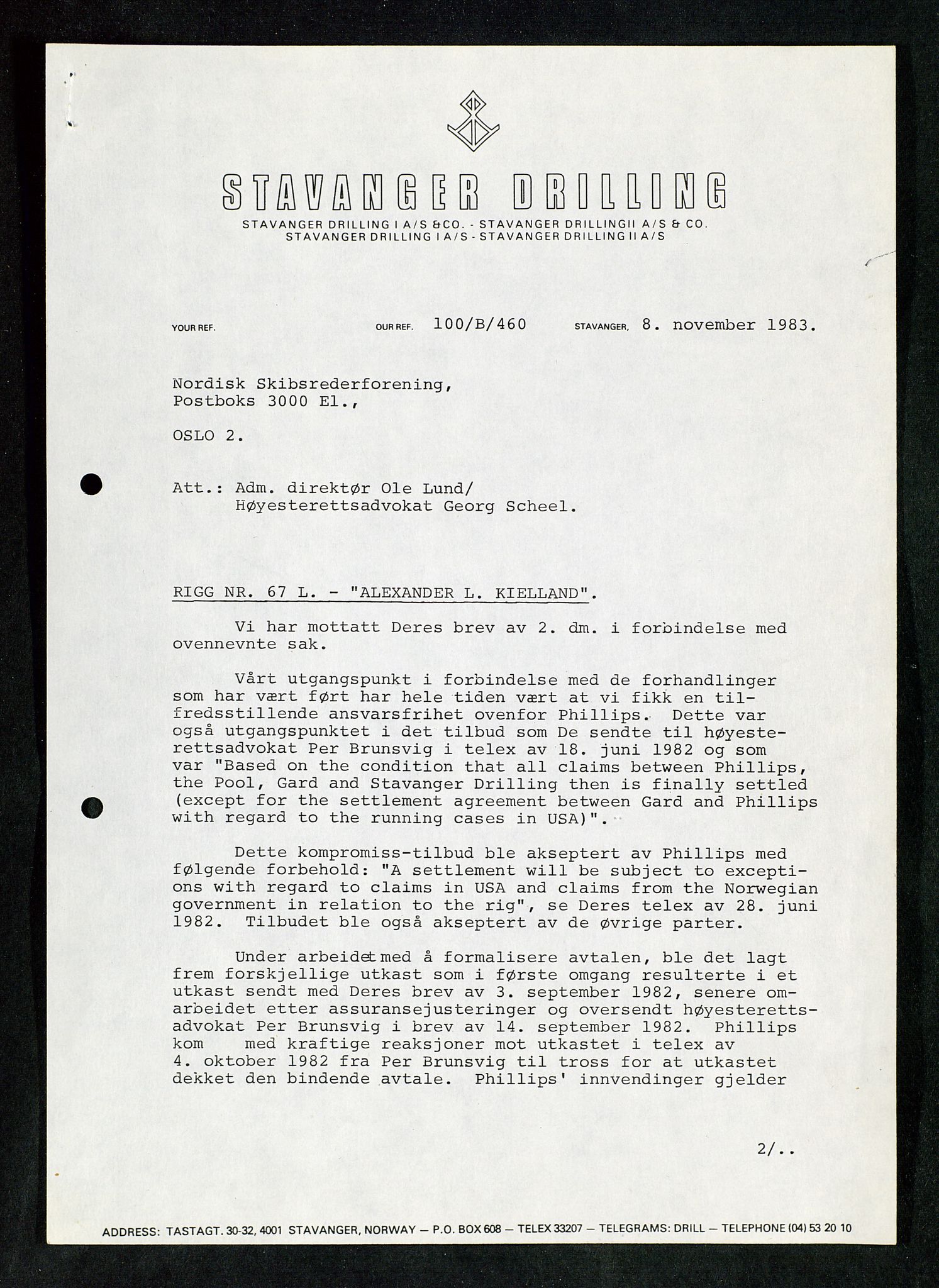 Pa 1503 - Stavanger Drilling AS, AV/SAST-A-101906/Da/L0018: Alexander L. Kielland - Saks- og korrespondansearkiv, 1982-1991, s. 16