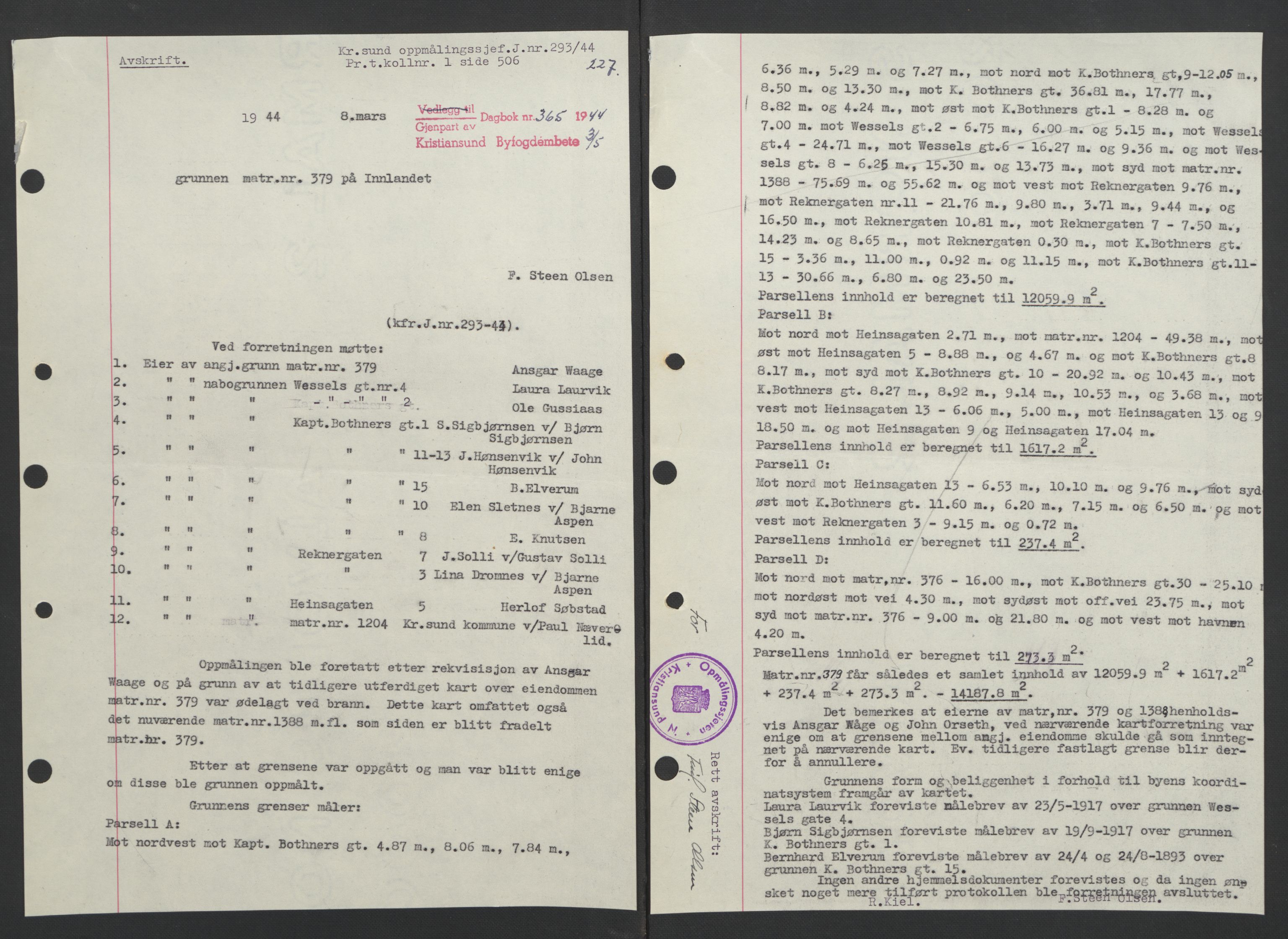 Kristiansund byfogd, AV/SAT-A-4587/A/27: Pantebok nr. 37, 1942-1945, Dagboknr: 365/1944