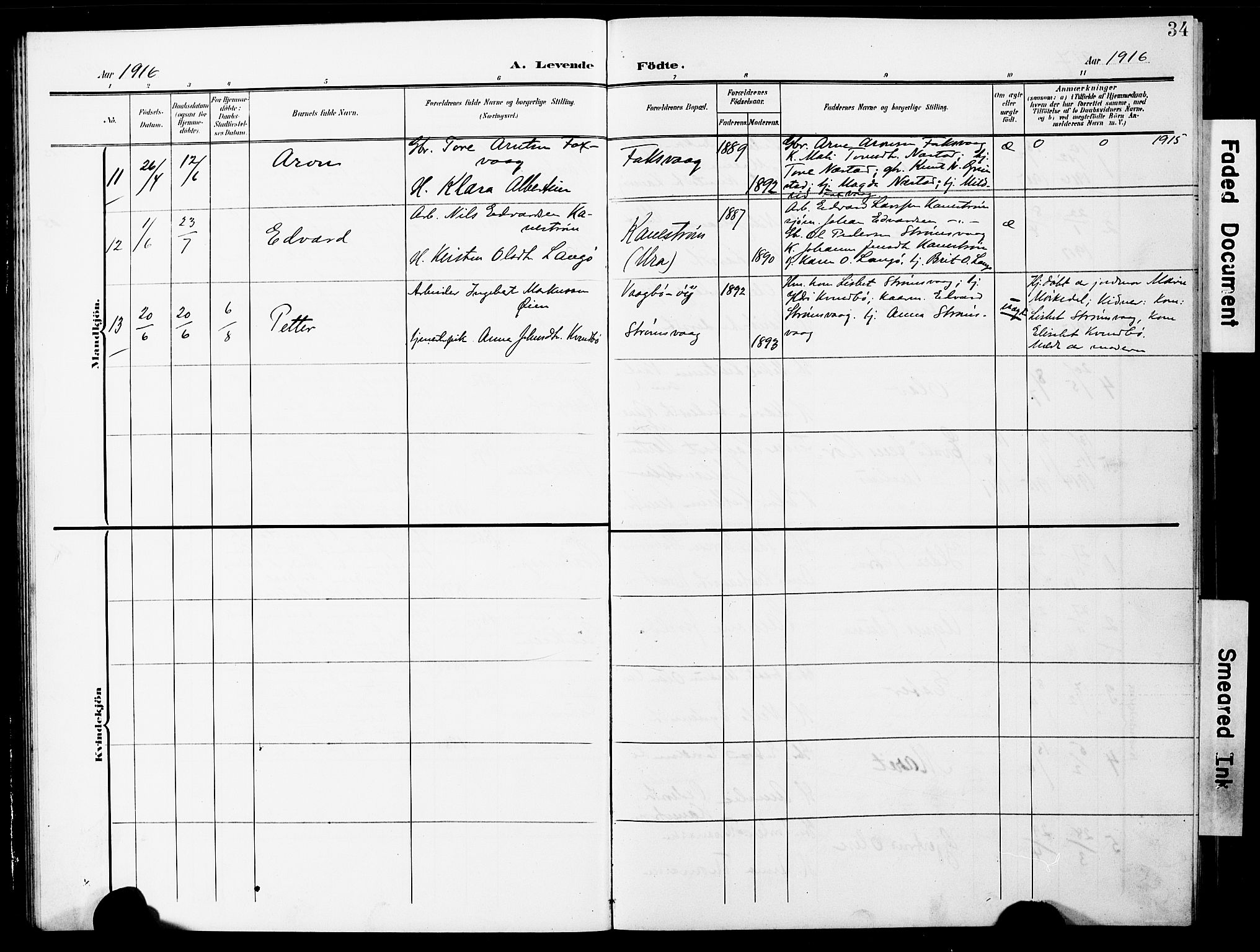 Ministerialprotokoller, klokkerbøker og fødselsregistre - Møre og Romsdal, AV/SAT-A-1454/587/L1001: Klokkerbok nr. 587C01, 1906-1927, s. 34