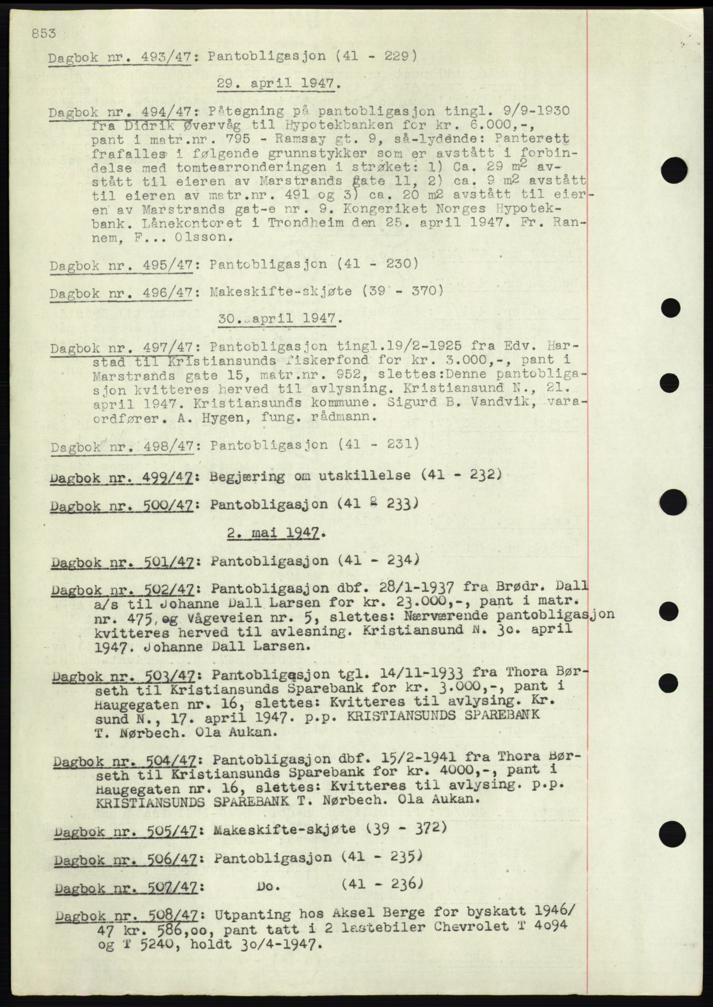 Kristiansund byfogd, AV/SAT-A-4587/A/27: Pantebok nr. 32b, 1945-1950, Dagboknr: 494/1947