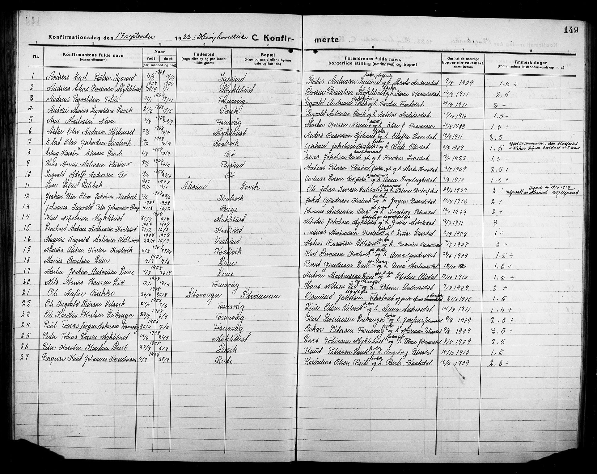 Ministerialprotokoller, klokkerbøker og fødselsregistre - Møre og Romsdal, SAT/A-1454/507/L0084: Klokkerbok nr. 507C07, 1919-1932, s. 149