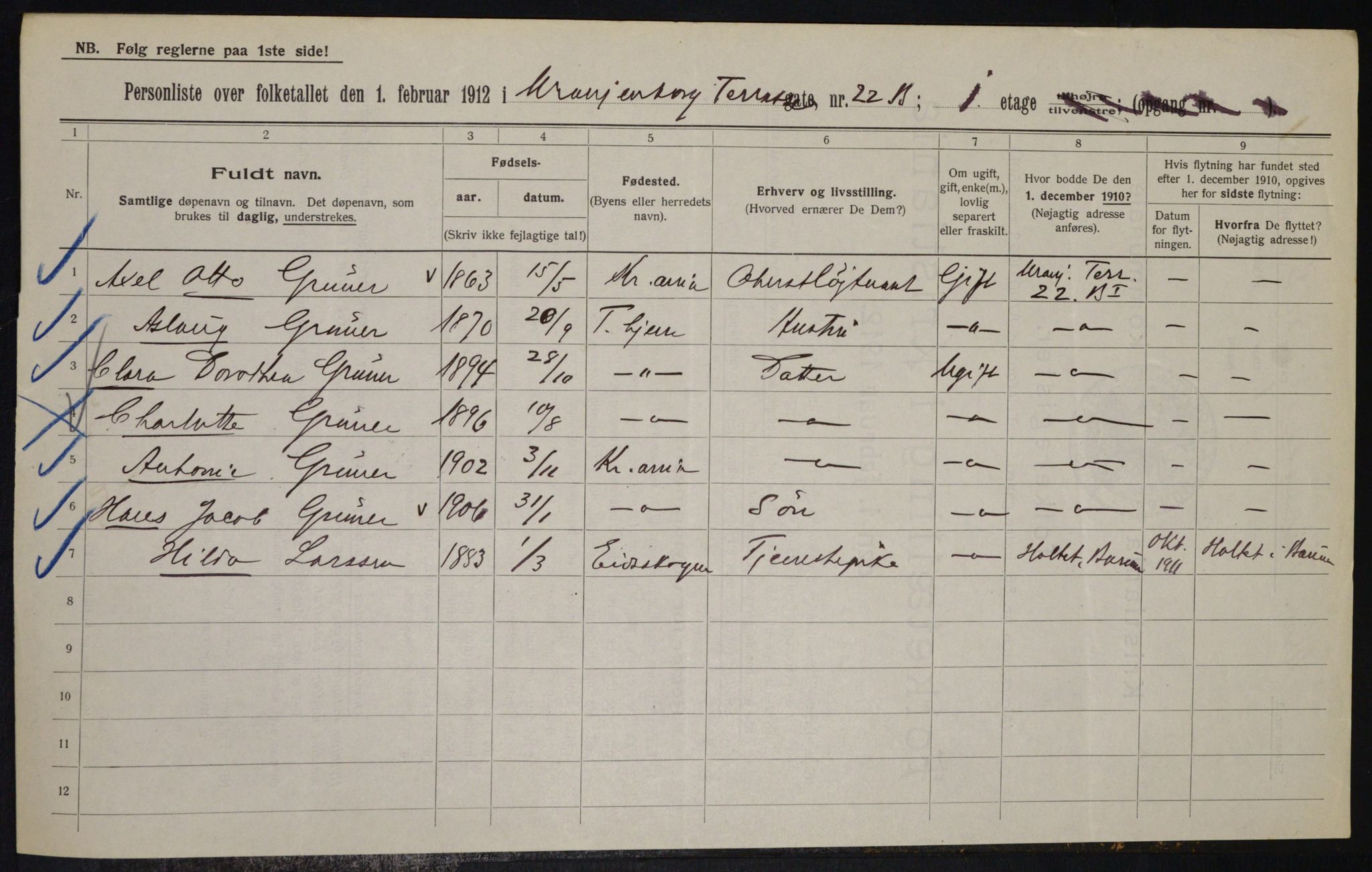 OBA, Kommunal folketelling 1.2.1912 for Kristiania, 1912, s. 120336