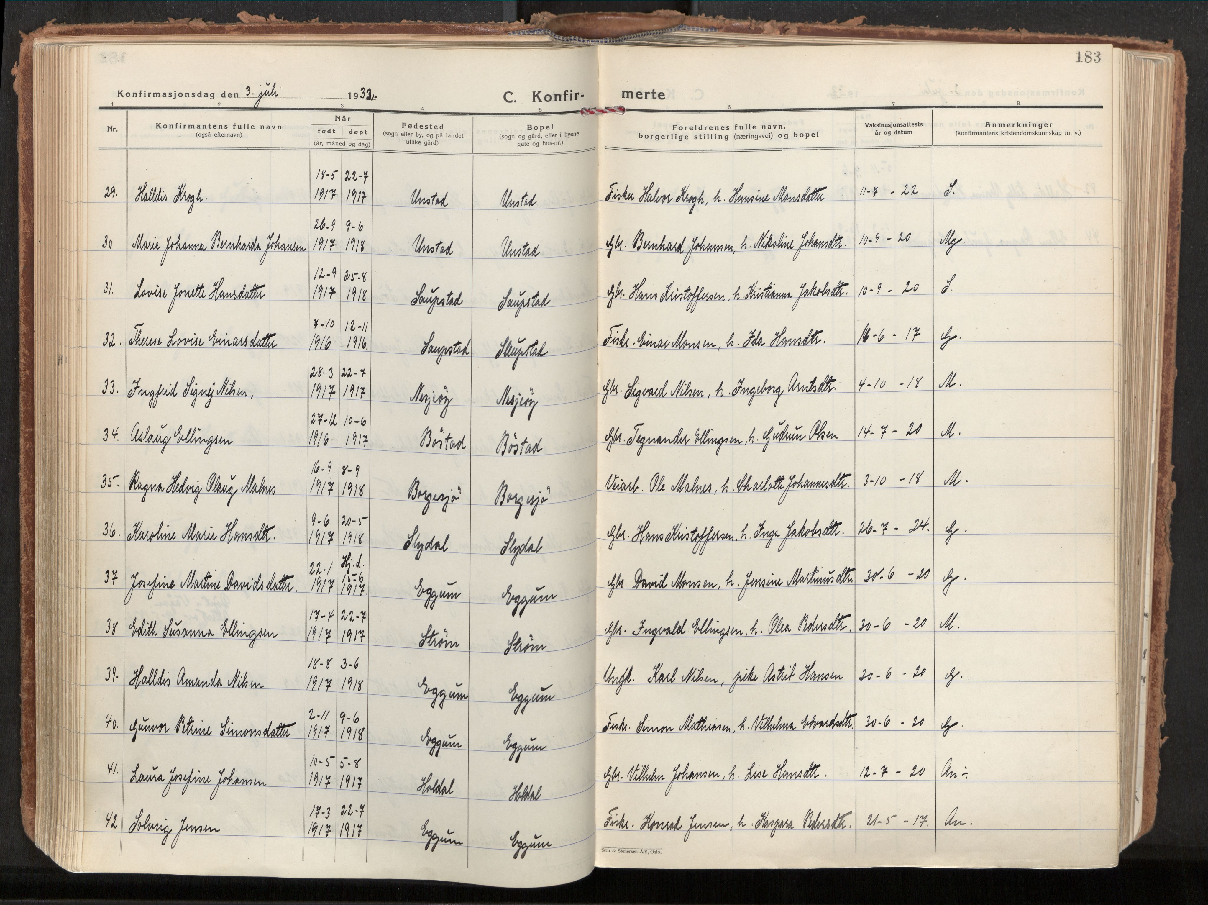 Ministerialprotokoller, klokkerbøker og fødselsregistre - Nordland, AV/SAT-A-1459/880/L1137: Ministerialbok nr. 880A11, 1927-1944, s. 183