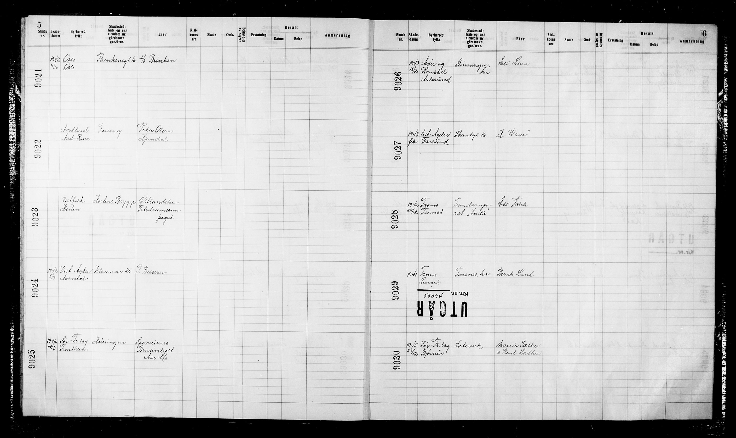 Krigsskadetrygdene for bygninger og løsøre, RA/S-1548/V/L0043: Bygning, ikke trygdet., 1940-1945, s. 5-6