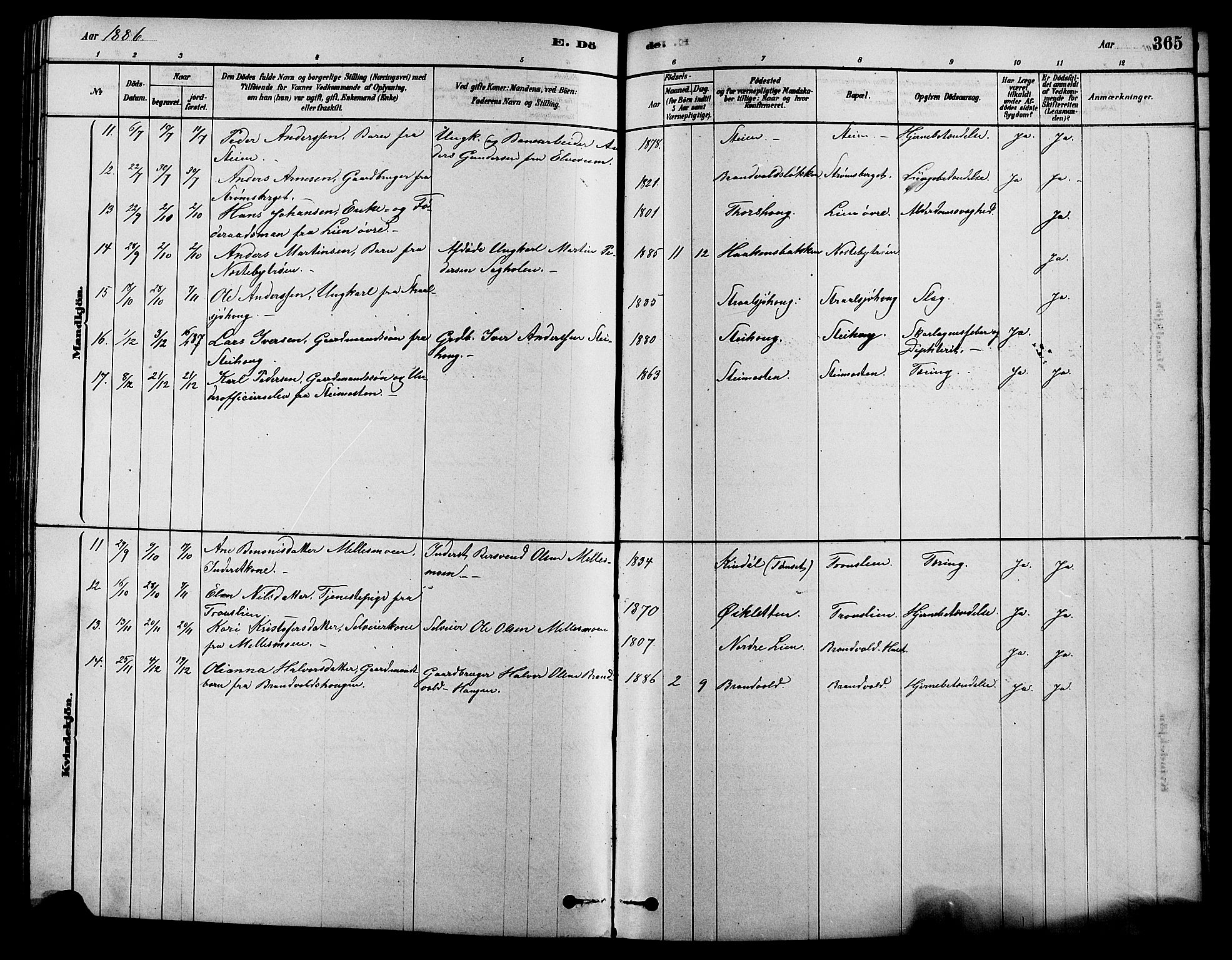 Alvdal prestekontor, SAH/PREST-060/H/Ha/Hab/L0003: Klokkerbok nr. 3, 1878-1907, s. 365