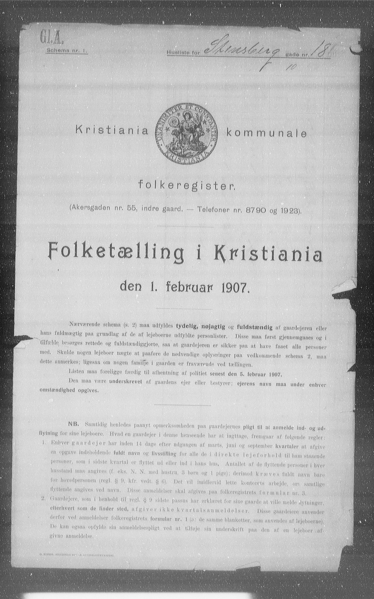 OBA, Kommunal folketelling 1.2.1907 for Kristiania kjøpstad, 1907, s. 51697