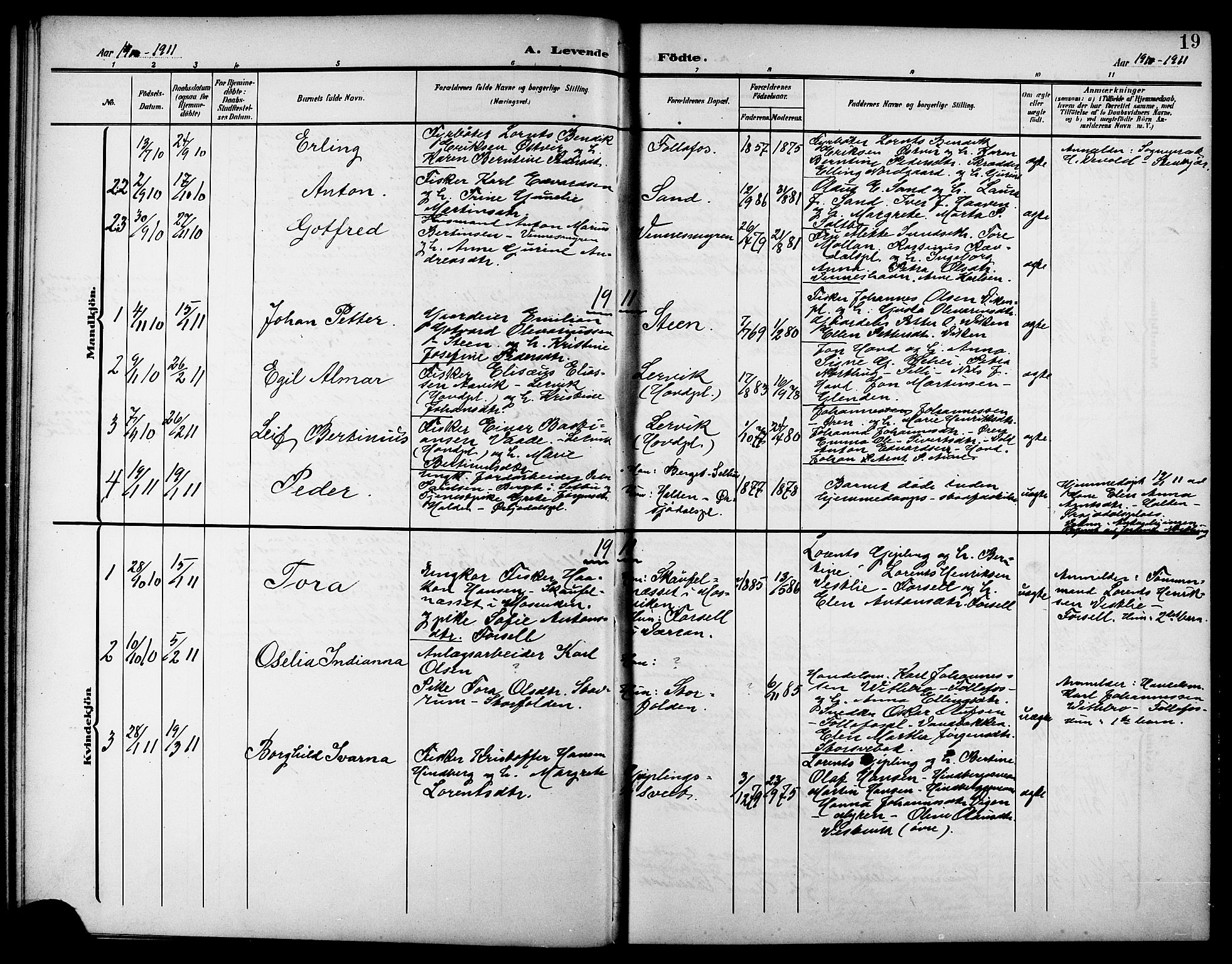 Ministerialprotokoller, klokkerbøker og fødselsregistre - Nord-Trøndelag, SAT/A-1458/744/L0424: Klokkerbok nr. 744C03, 1906-1923, s. 19