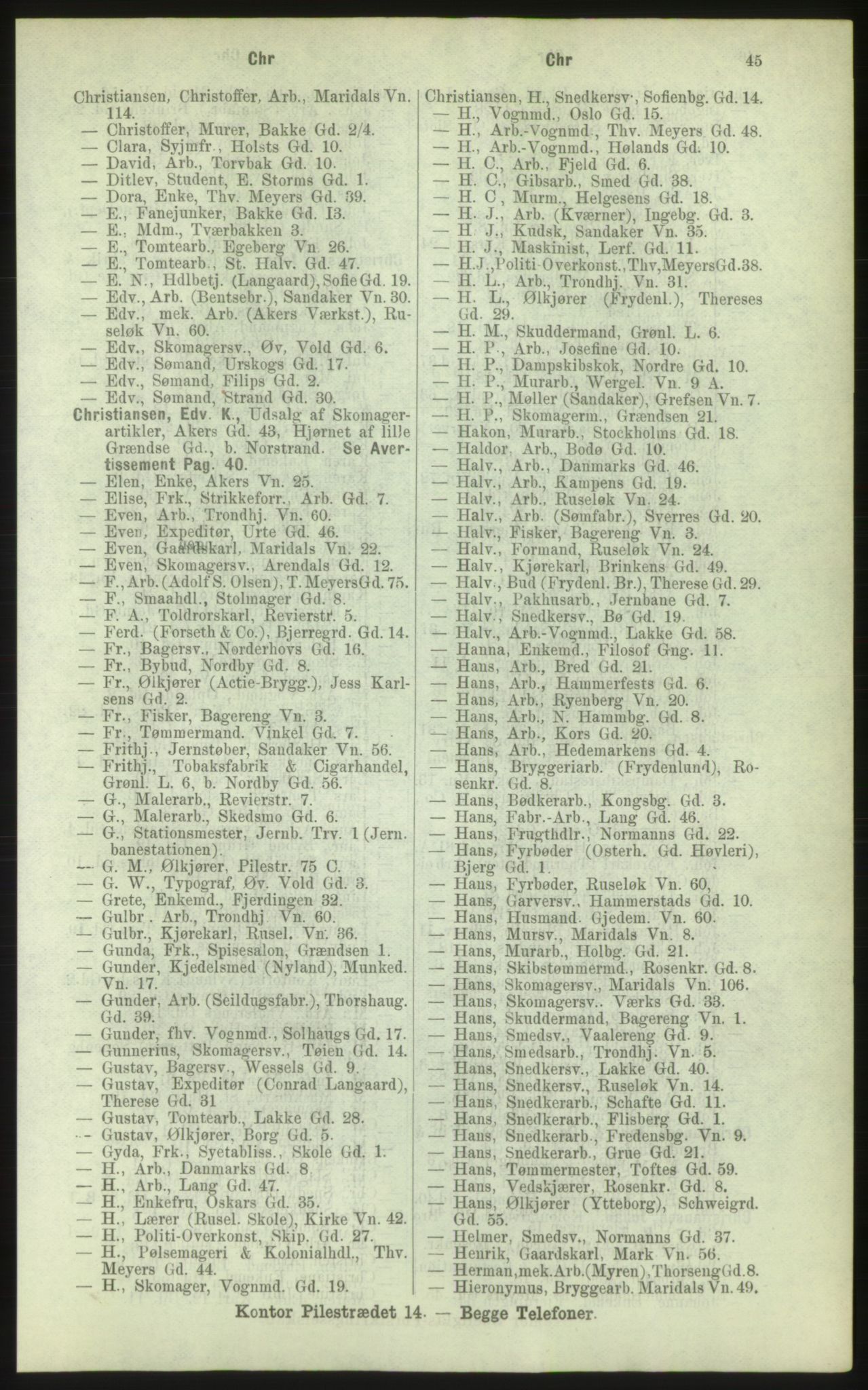 Kristiania/Oslo adressebok, PUBL/-, 1884, s. 45