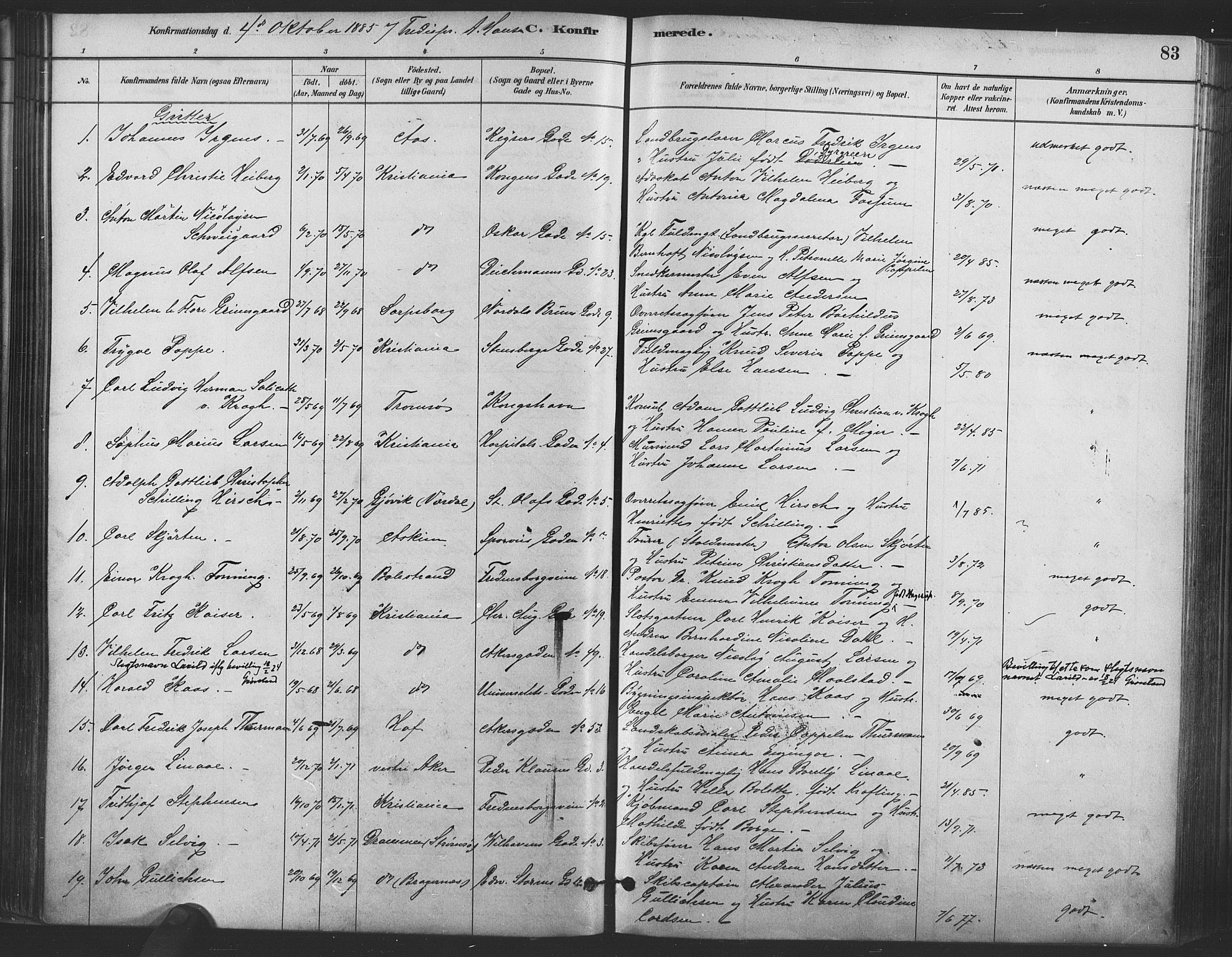 Trefoldighet prestekontor Kirkebøker, AV/SAO-A-10882/F/Fb/L0003: Ministerialbok nr. II 3, 1881-1895, s. 83