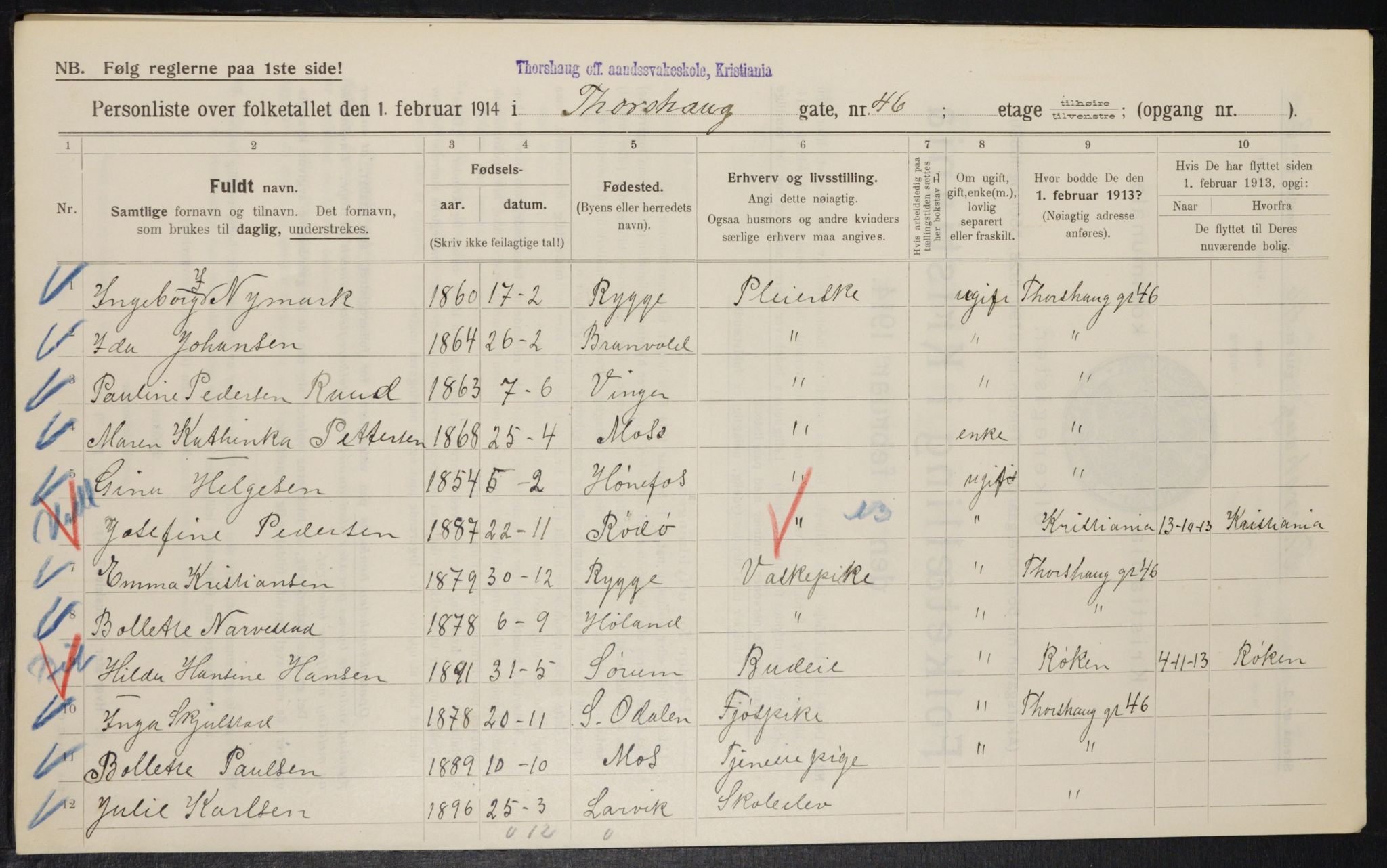 OBA, Kommunal folketelling 1.2.1914 for Kristiania, 1914, s. 115820