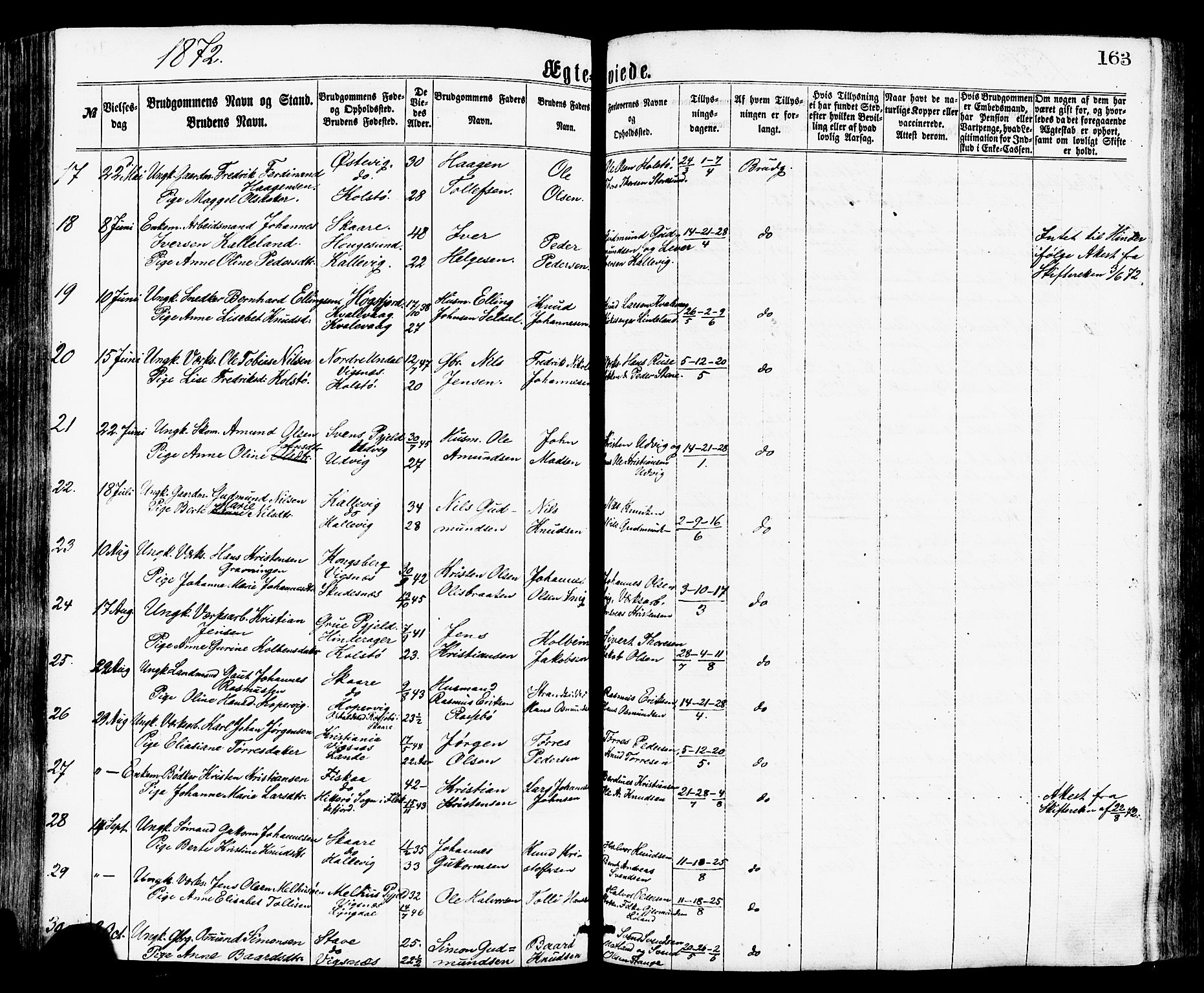 Avaldsnes sokneprestkontor, AV/SAST-A -101851/H/Ha/Haa/L0012: Ministerialbok nr. A 12, 1865-1880, s. 163