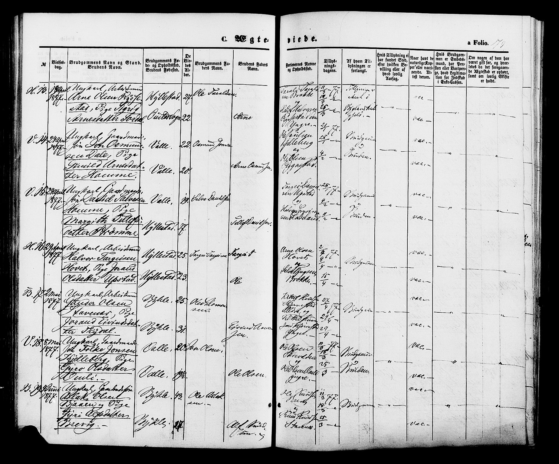 Valle sokneprestkontor, AV/SAK-1111-0044/F/Fa/Fac/L0008: Ministerialbok nr. A 8, 1868-1882, s. 179