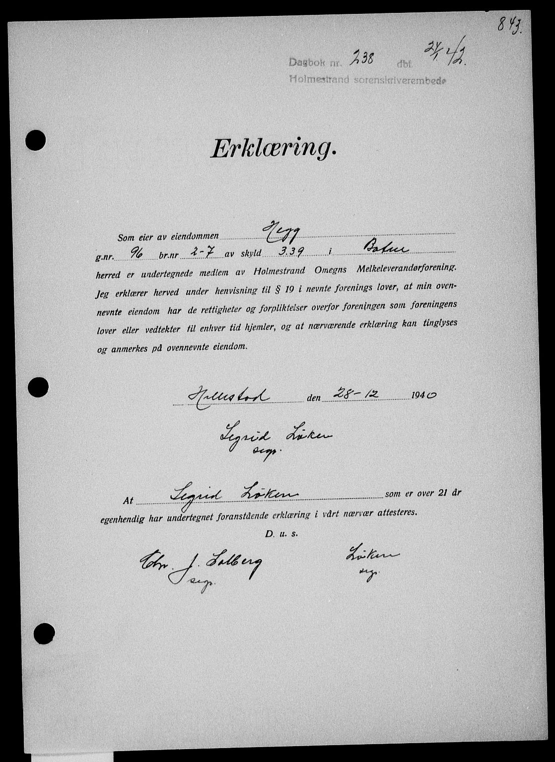 Holmestrand sorenskriveri, SAKO/A-67/G/Ga/Gaa/L0054: Pantebok nr. A-54, 1941-1942, Dagboknr: 238/1942
