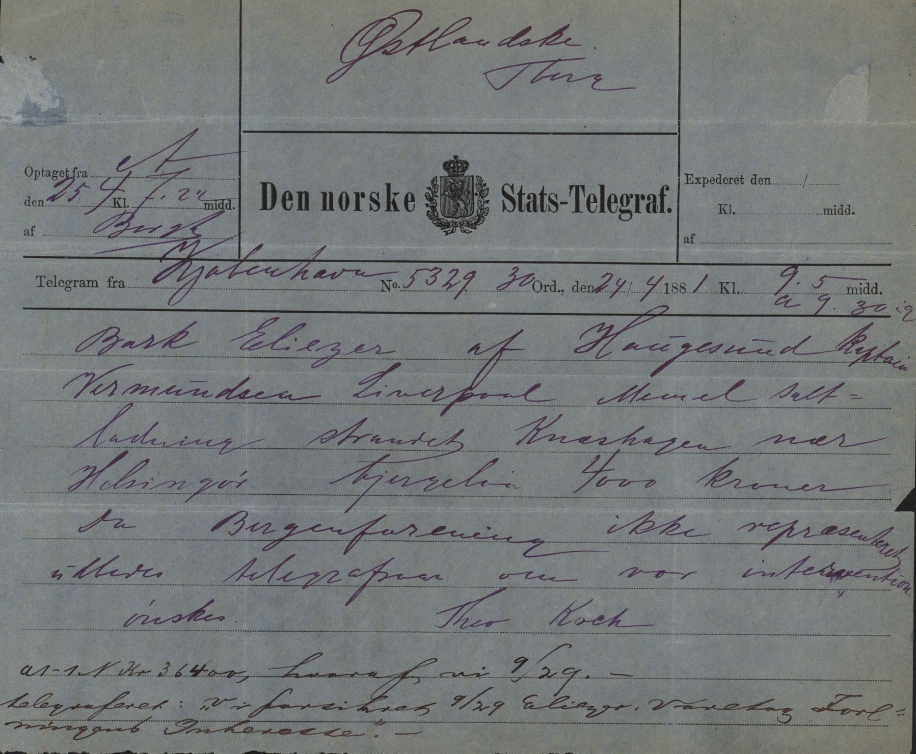 Pa 63 - Østlandske skibsassuranceforening, VEMU/A-1079/G/Ga/L0014/0001: Havaridokumenter / Mette, Margrethe, Eliezer, Dagny, 1881, s. 31