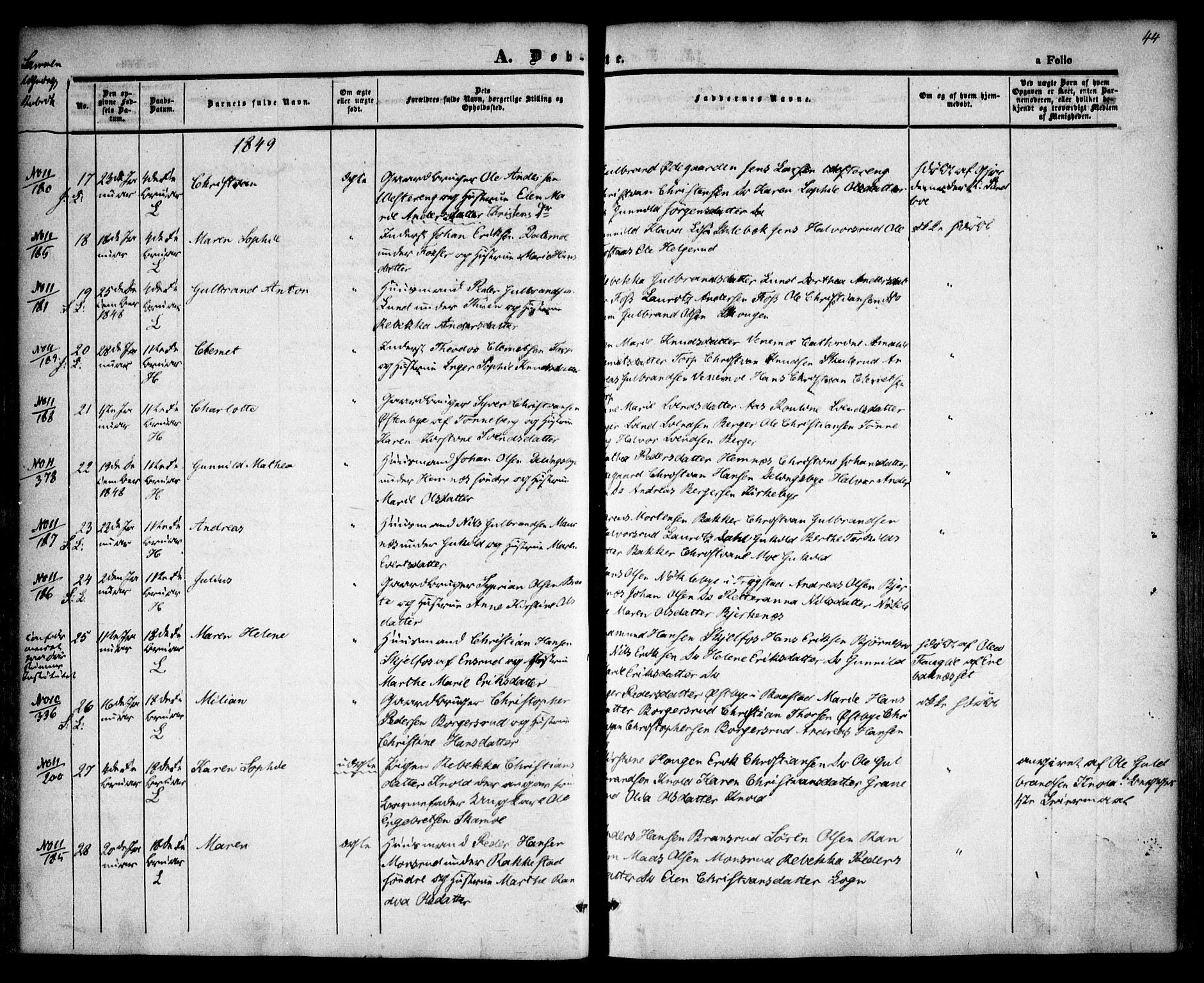 Høland prestekontor Kirkebøker, AV/SAO-A-10346a/F/Fa/L0009: Ministerialbok nr. I 9, 1846-1853, s. 44