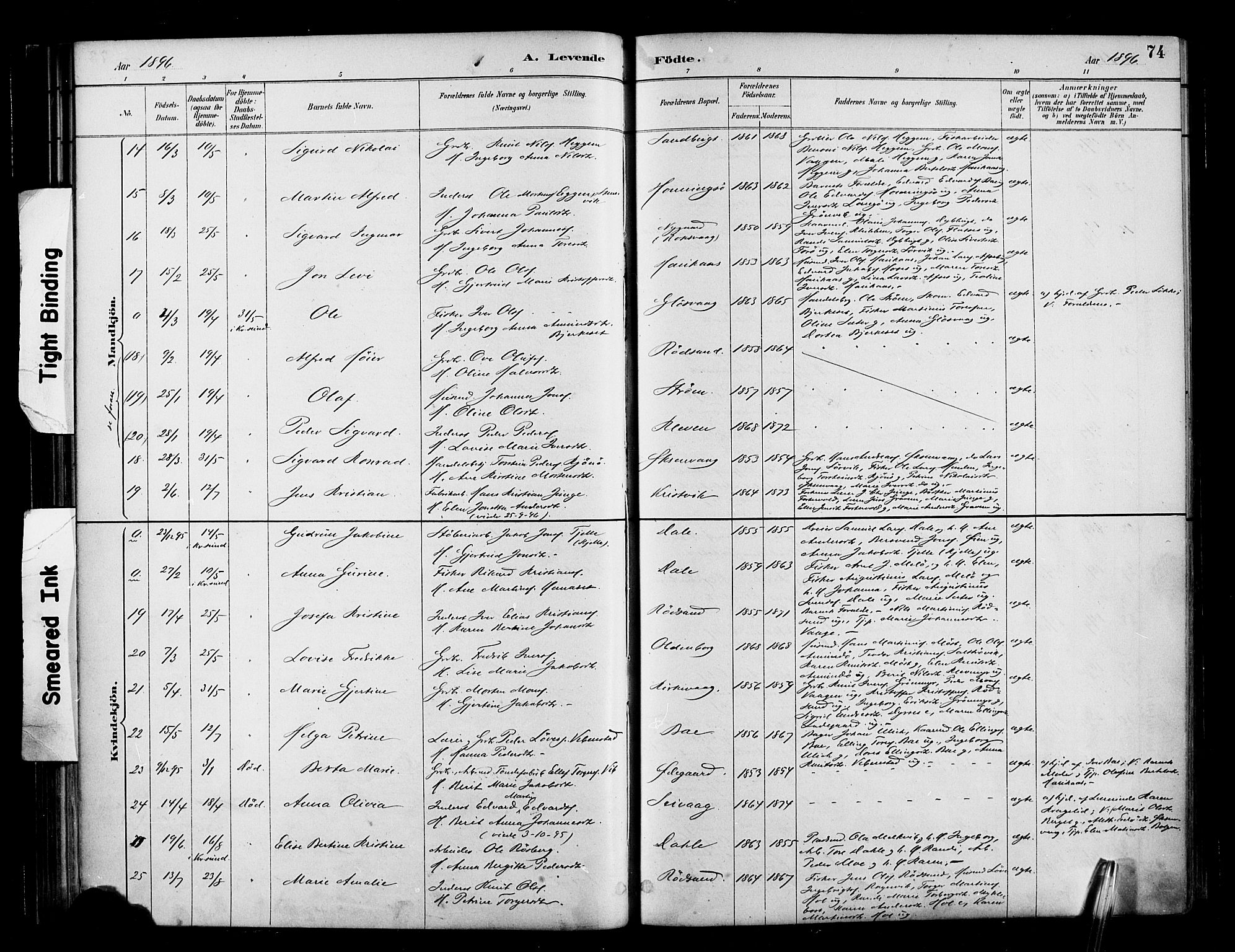 Ministerialprotokoller, klokkerbøker og fødselsregistre - Møre og Romsdal, AV/SAT-A-1454/569/L0819: Ministerialbok nr. 569A05, 1885-1899, s. 74