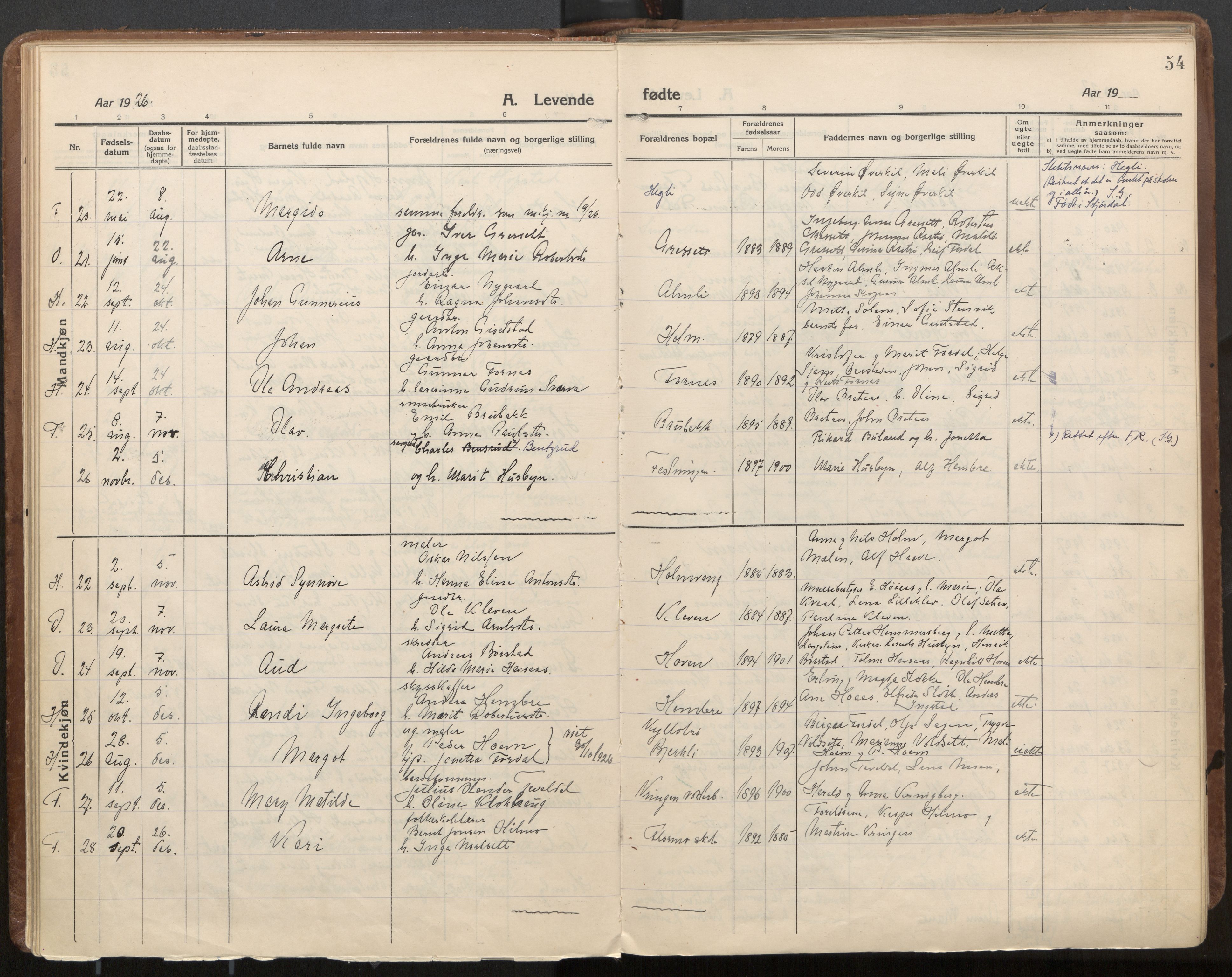 Ministerialprotokoller, klokkerbøker og fødselsregistre - Nord-Trøndelag, SAT/A-1458/703/L0037: Ministerialbok nr. 703A10, 1915-1932, s. 54