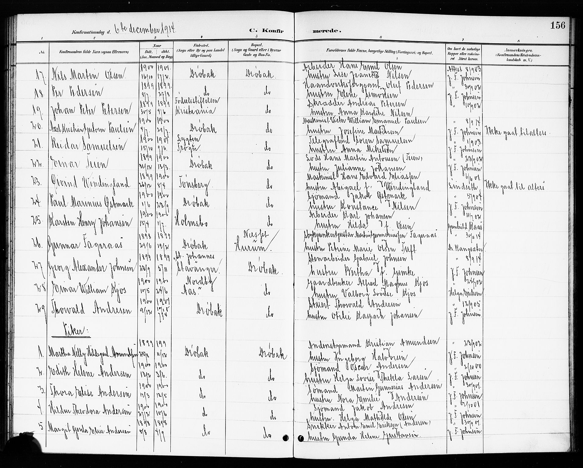 Drøbak prestekontor Kirkebøker, AV/SAO-A-10142a/G/Ga/L0001: Klokkerbok nr. I 1, 1897-1917, s. 156