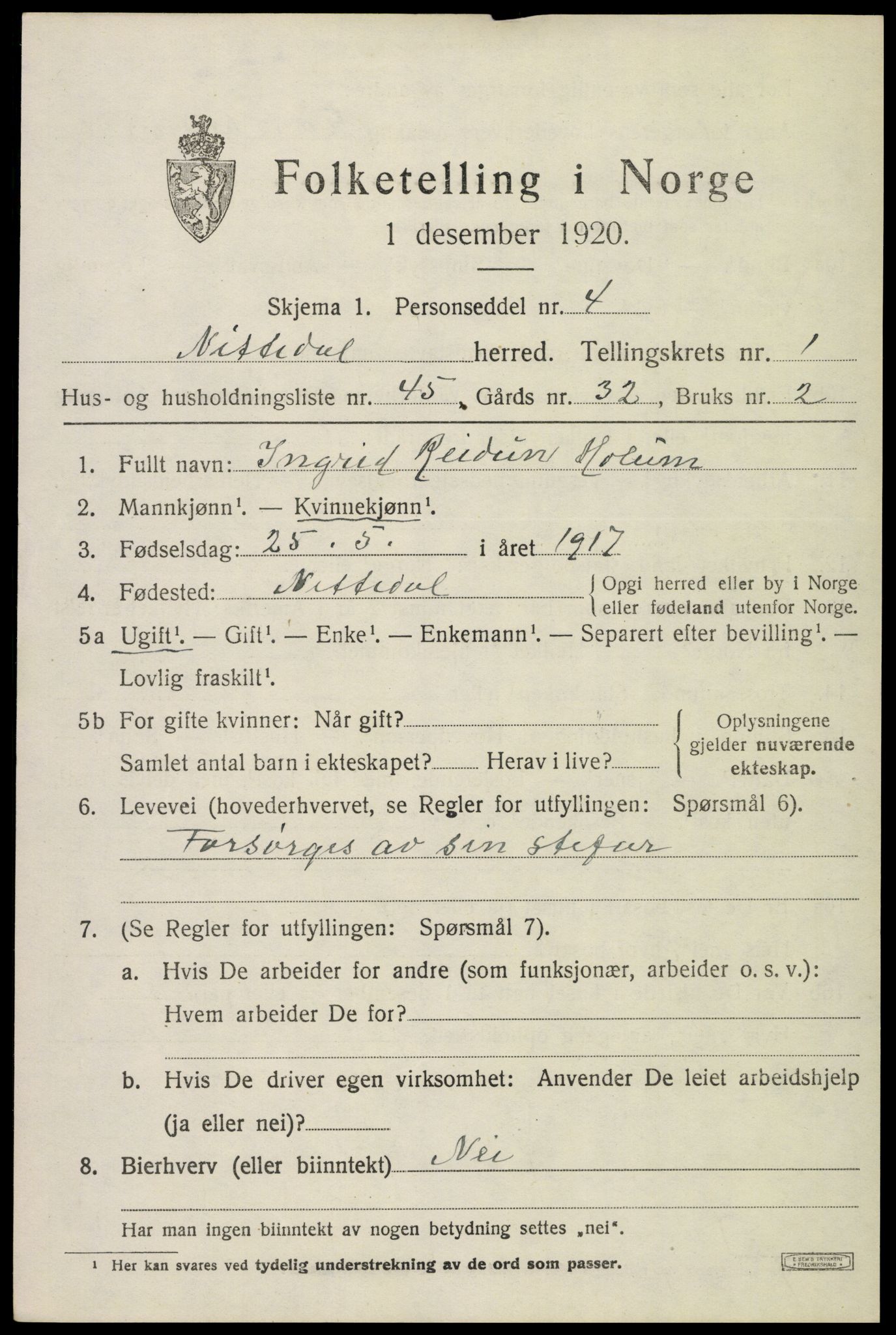 SAO, Folketelling 1920 for 0233 Nittedal herred, 1920, s. 1724