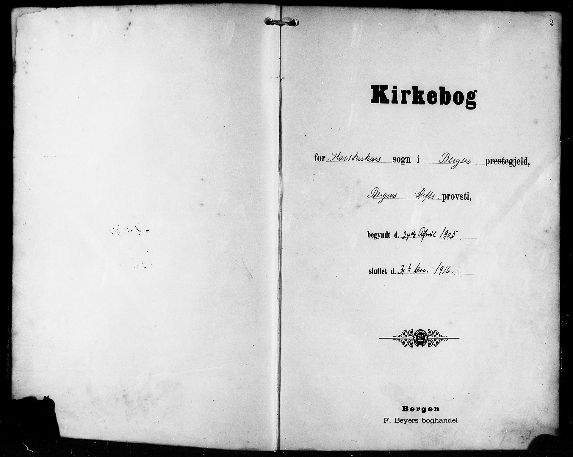 Korskirken sokneprestembete, SAB/A-76101/H/Hab: Klokkerbok nr. B 11, 1905-1916, s. 2