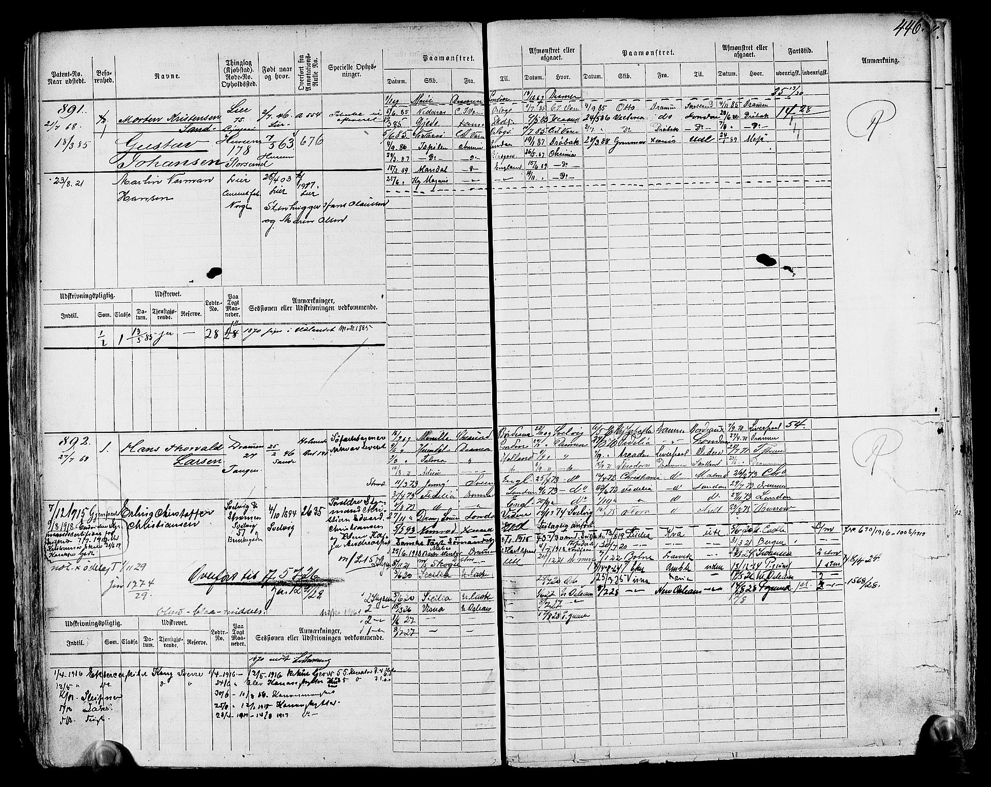 Drammen innrulleringsdistrikt, SAKO/A-781/F/Fc/L0001: Hovedrulle, 1868, s. 454