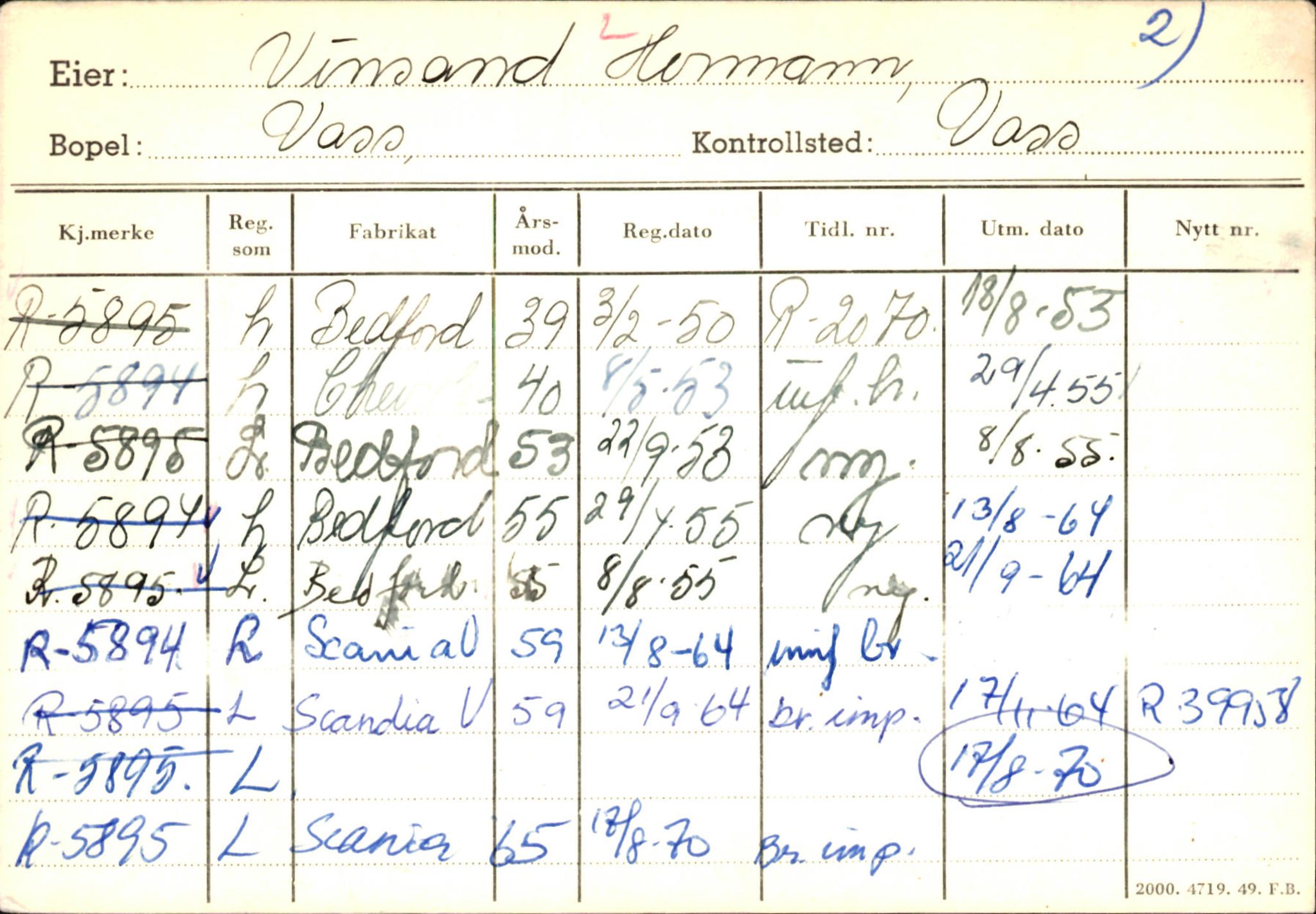 Statens vegvesen, Hordaland vegkontor, AV/SAB-A-5201/2/Ha/L0060: R-eierkort V-W, 1920-1971, s. 3