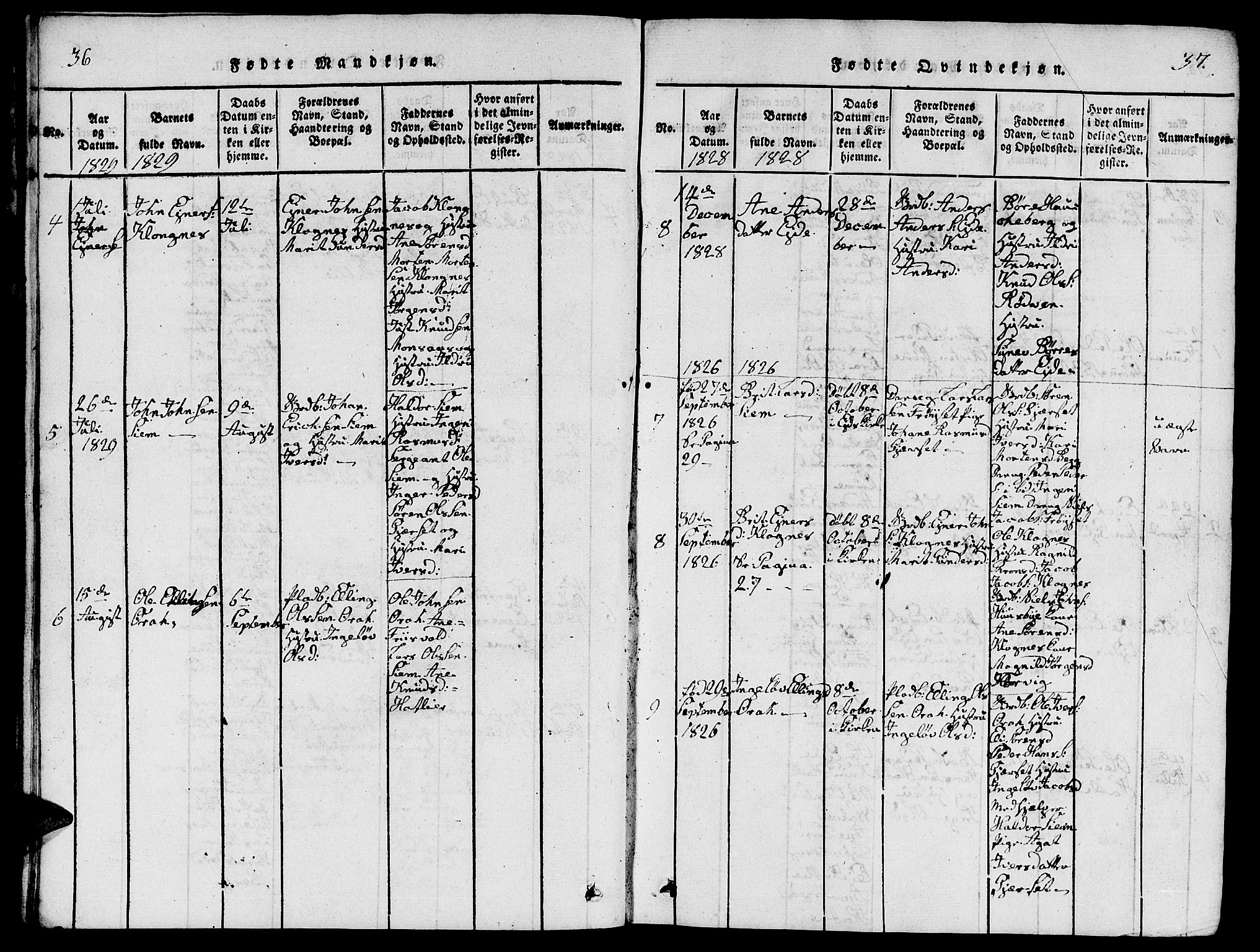 Ministerialprotokoller, klokkerbøker og fødselsregistre - Møre og Romsdal, AV/SAT-A-1454/542/L0558: Klokkerbok nr. 542C01, 1818-1836, s. 36-37