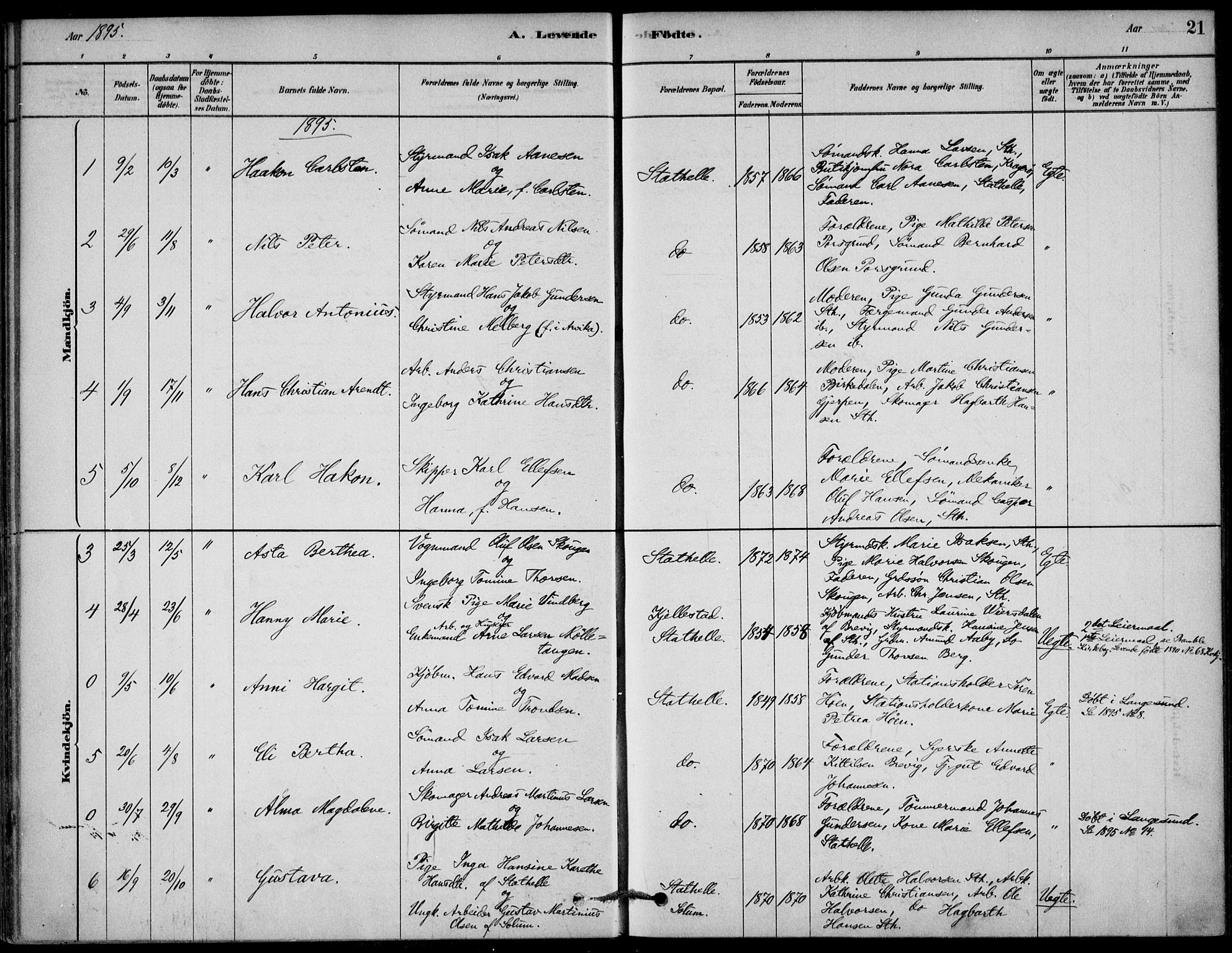 Bamble kirkebøker, AV/SAKO-A-253/G/Gb/L0001: Klokkerbok nr. II 1, 1878-1900, s. 21