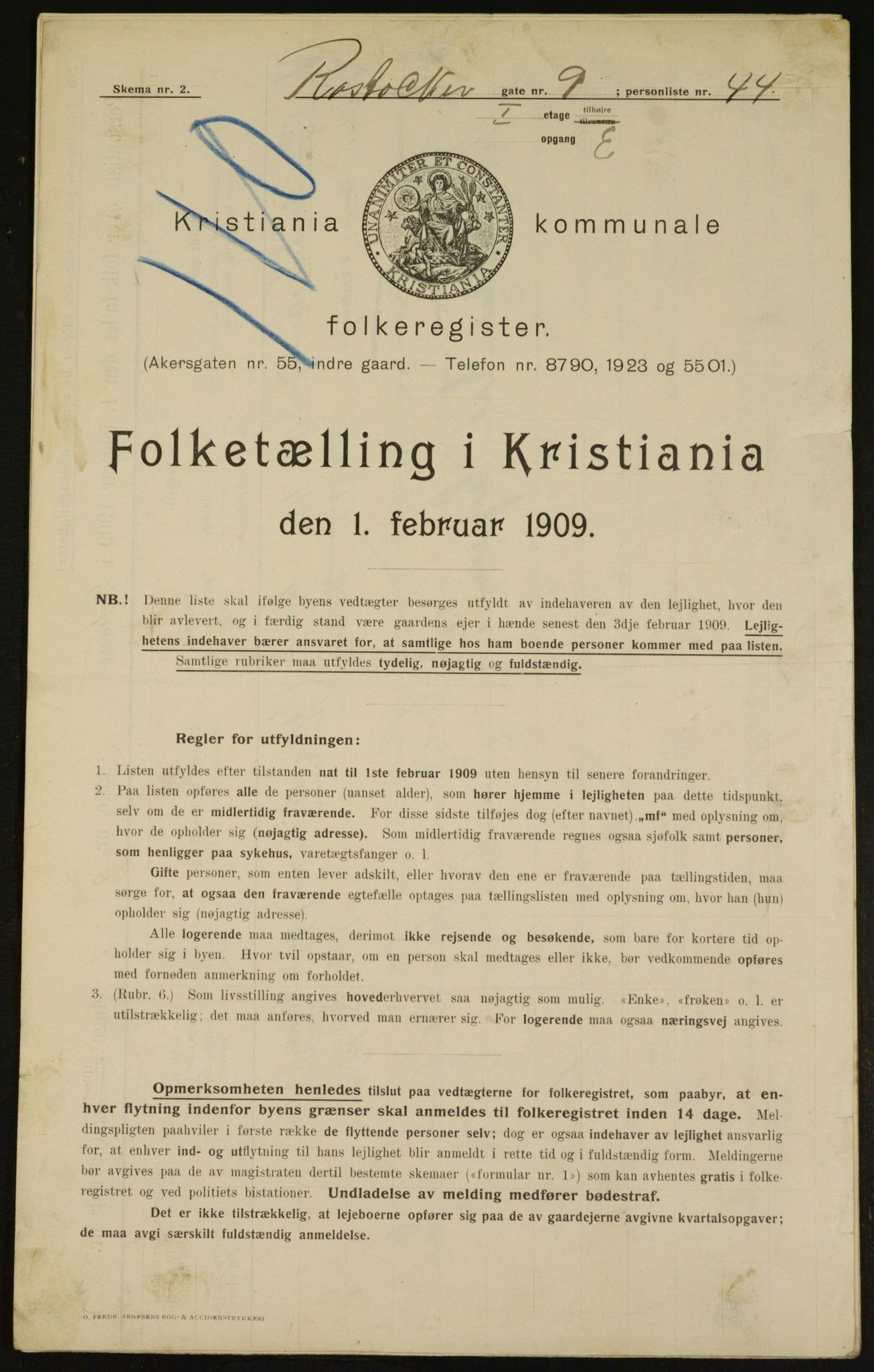 OBA, Kommunal folketelling 1.2.1909 for Kristiania kjøpstad, 1909, s. 76733